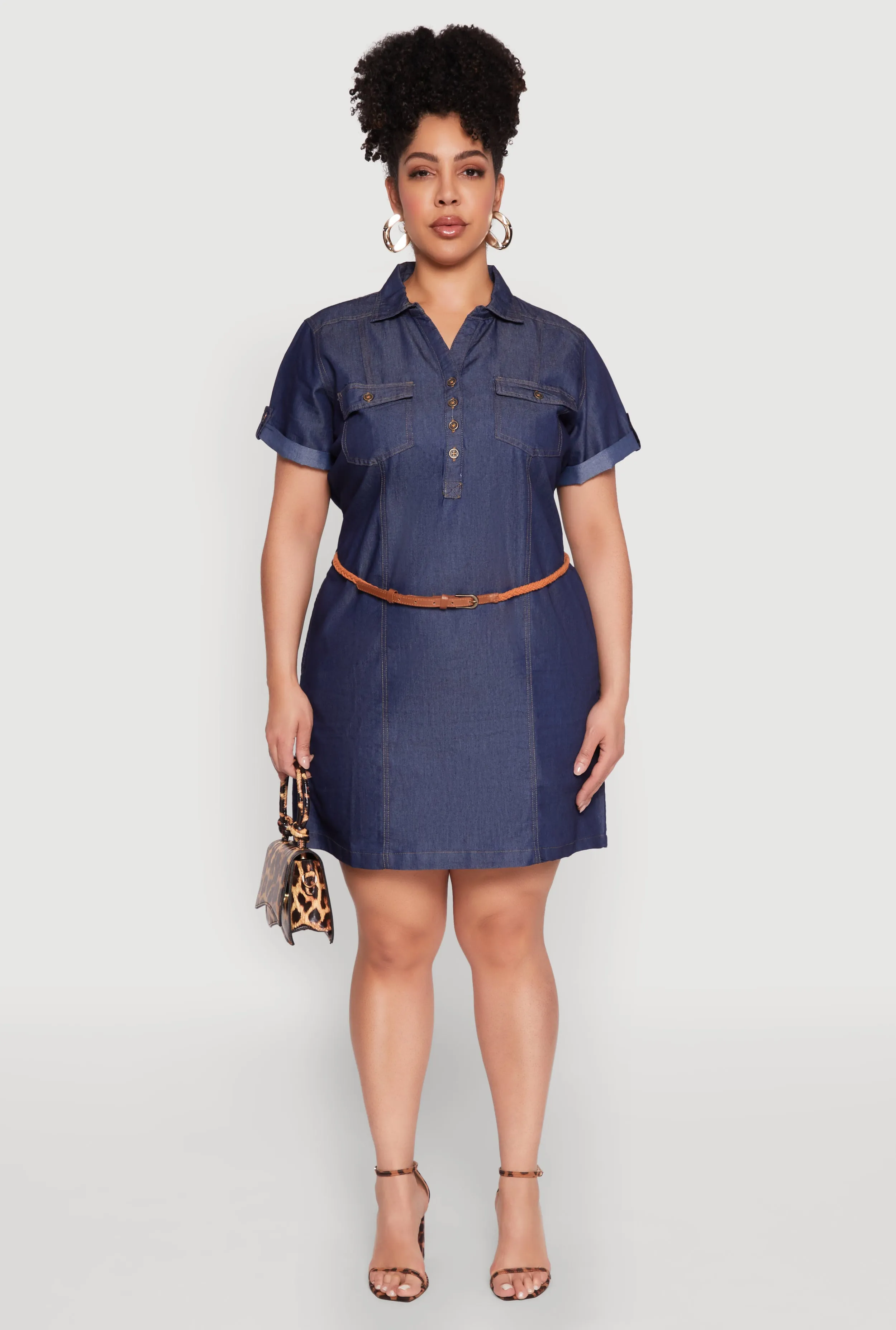 Plus Size Chambray Belted Half Button Dress sold by Rainbow product image thumbnail 2