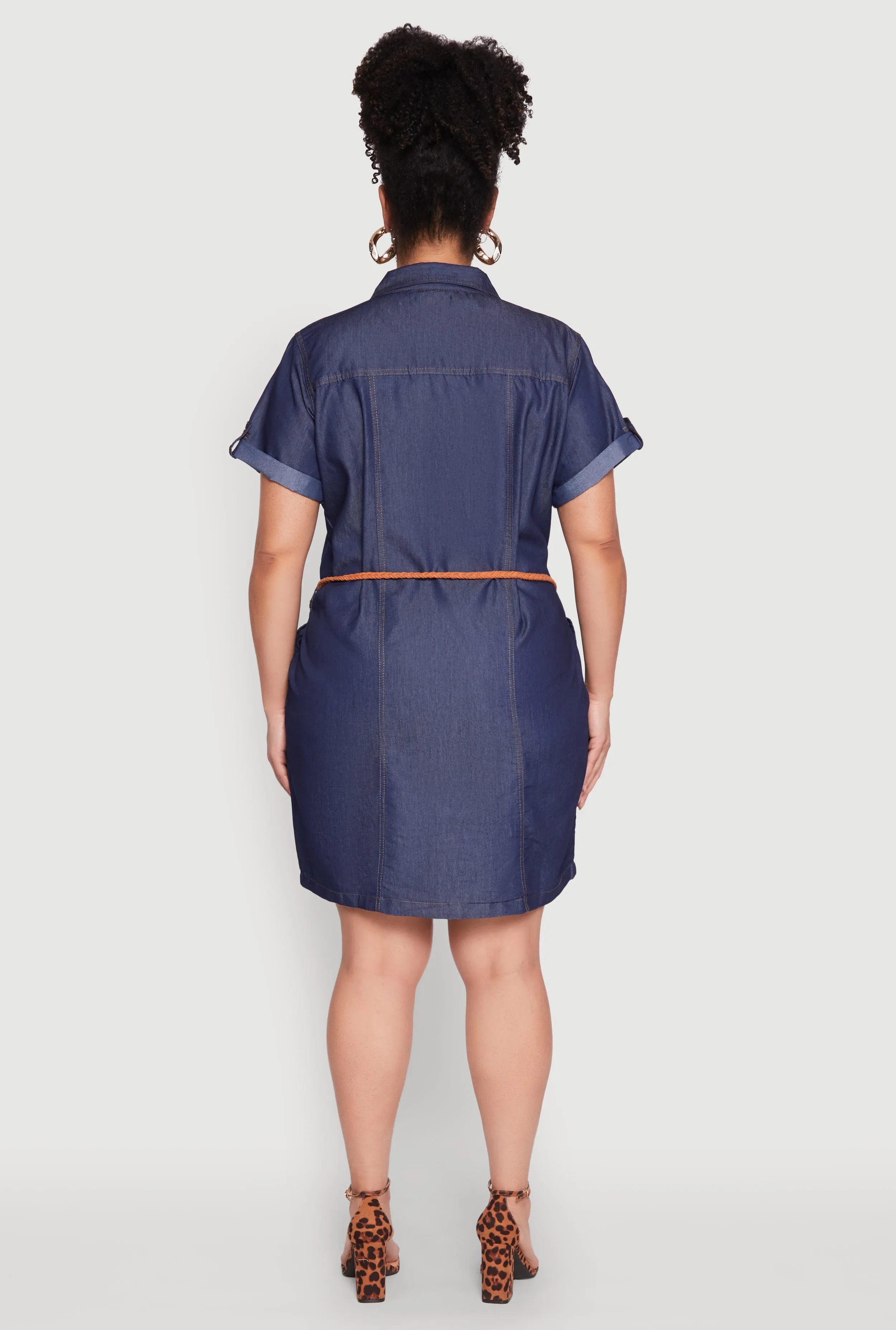 Plus Size Chambray Belted Half Button Dress sold by Rainbow product image thumbnail 5