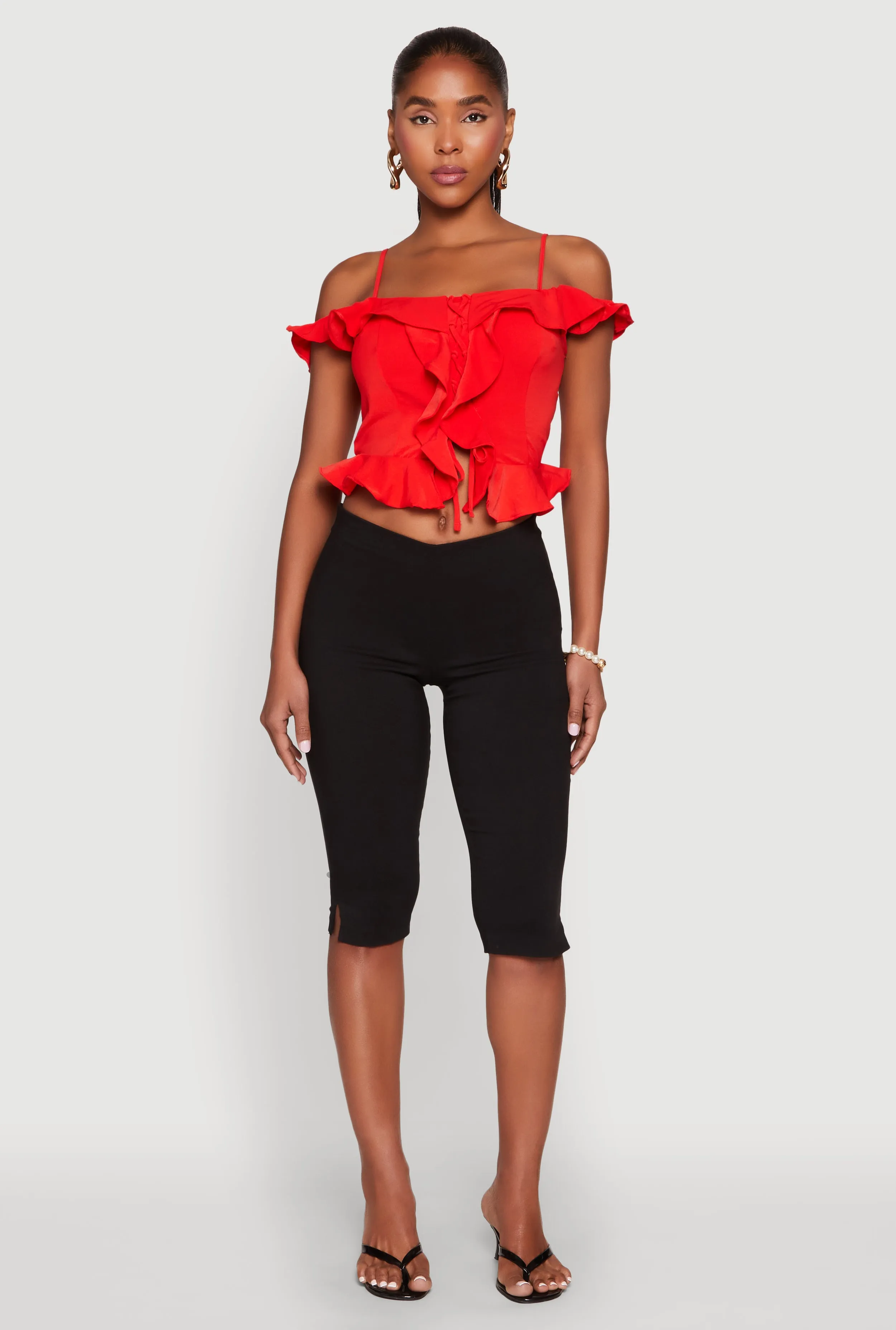Iris Ruffled Cold Shoulder Crop Top sold by Rainbow product image thumbnail 3