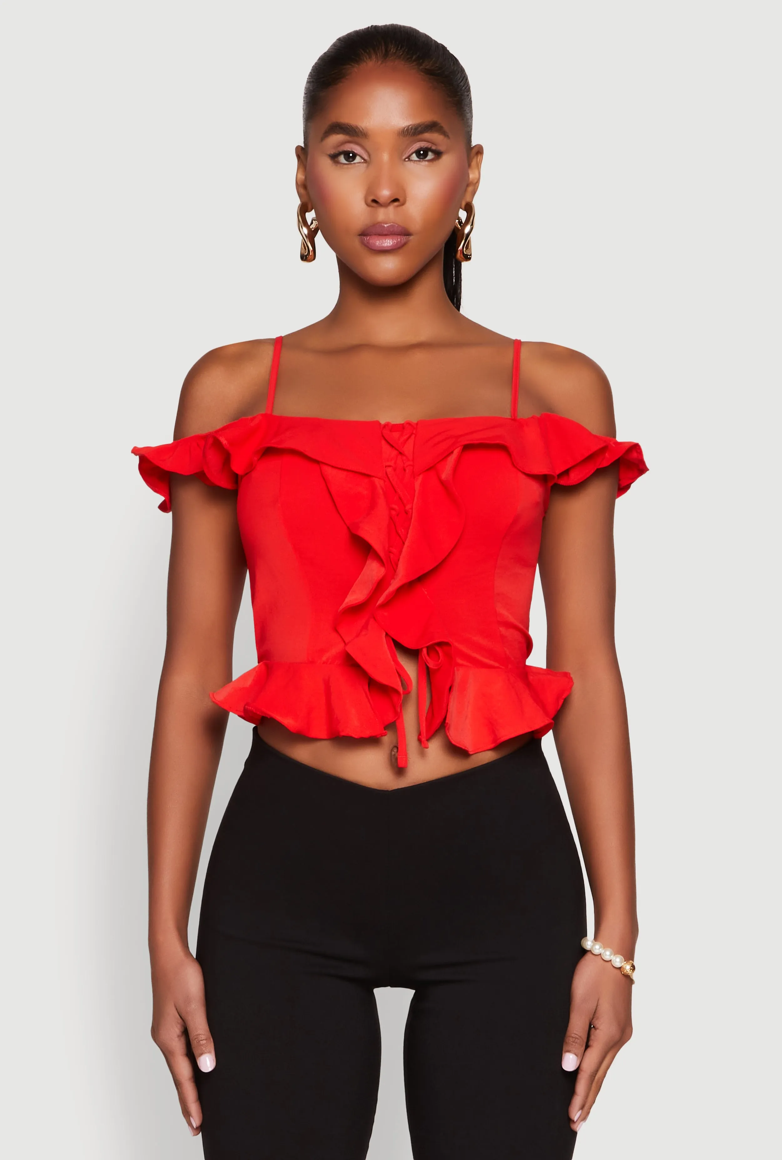 Iris Ruffled Cold Shoulder Crop Top sold by Rainbow product image thumbnail 2