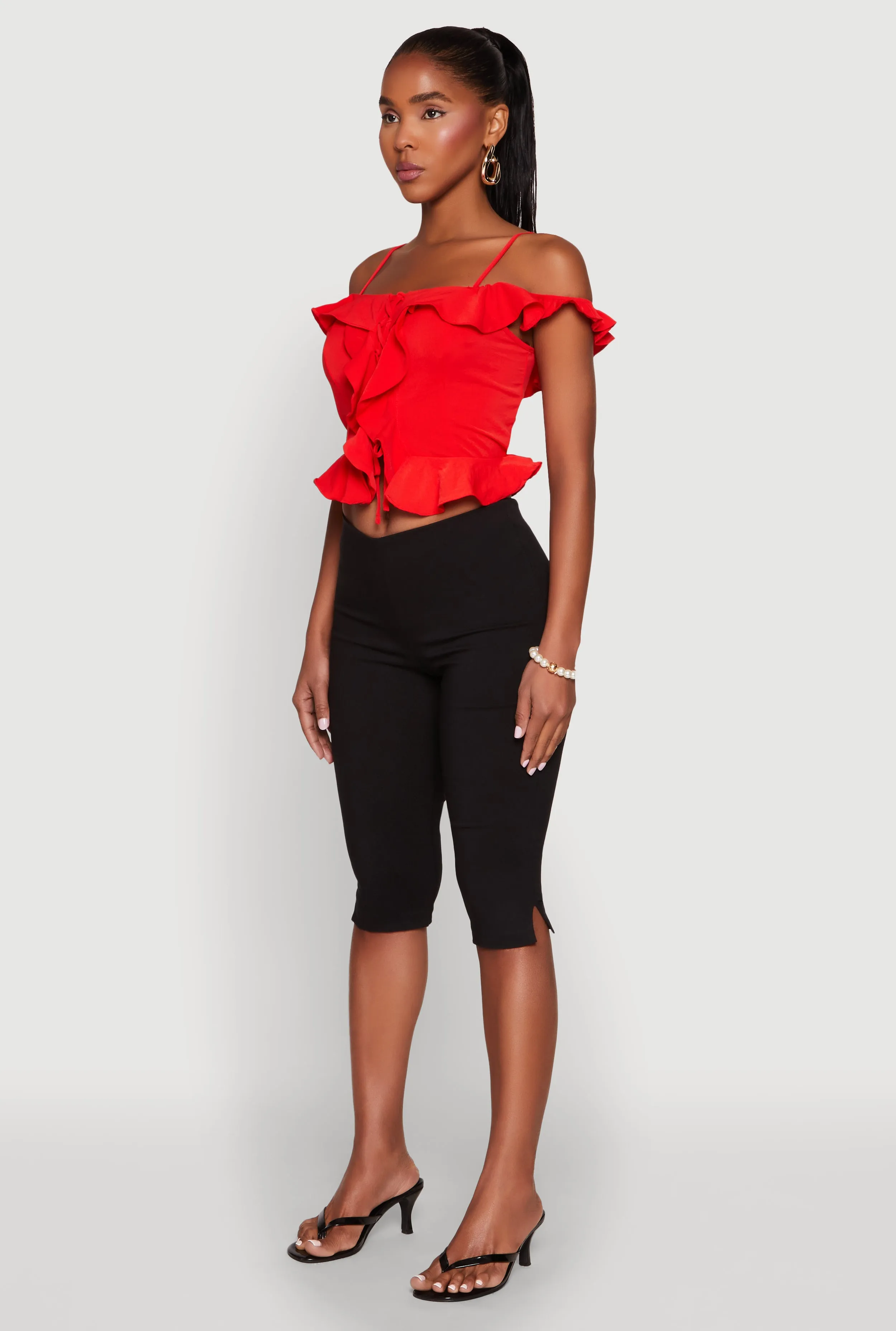 Iris Ruffled Cold Shoulder Crop Top sold by Rainbow product image thumbnail 5