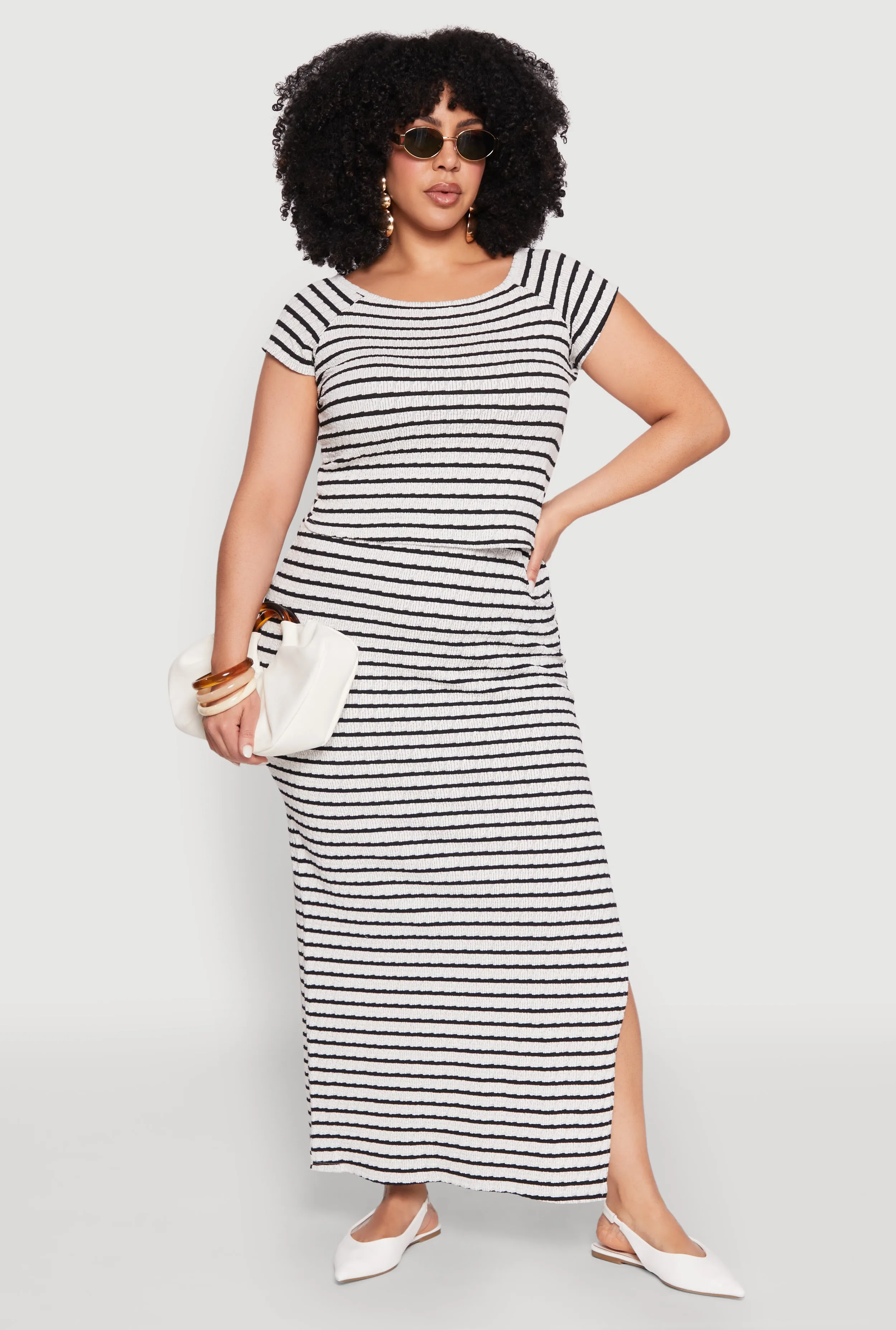 Plus Size Almost Famous Textured Knit Striped Side Slit Skirt sold by Rainbow product image thumbnail 2