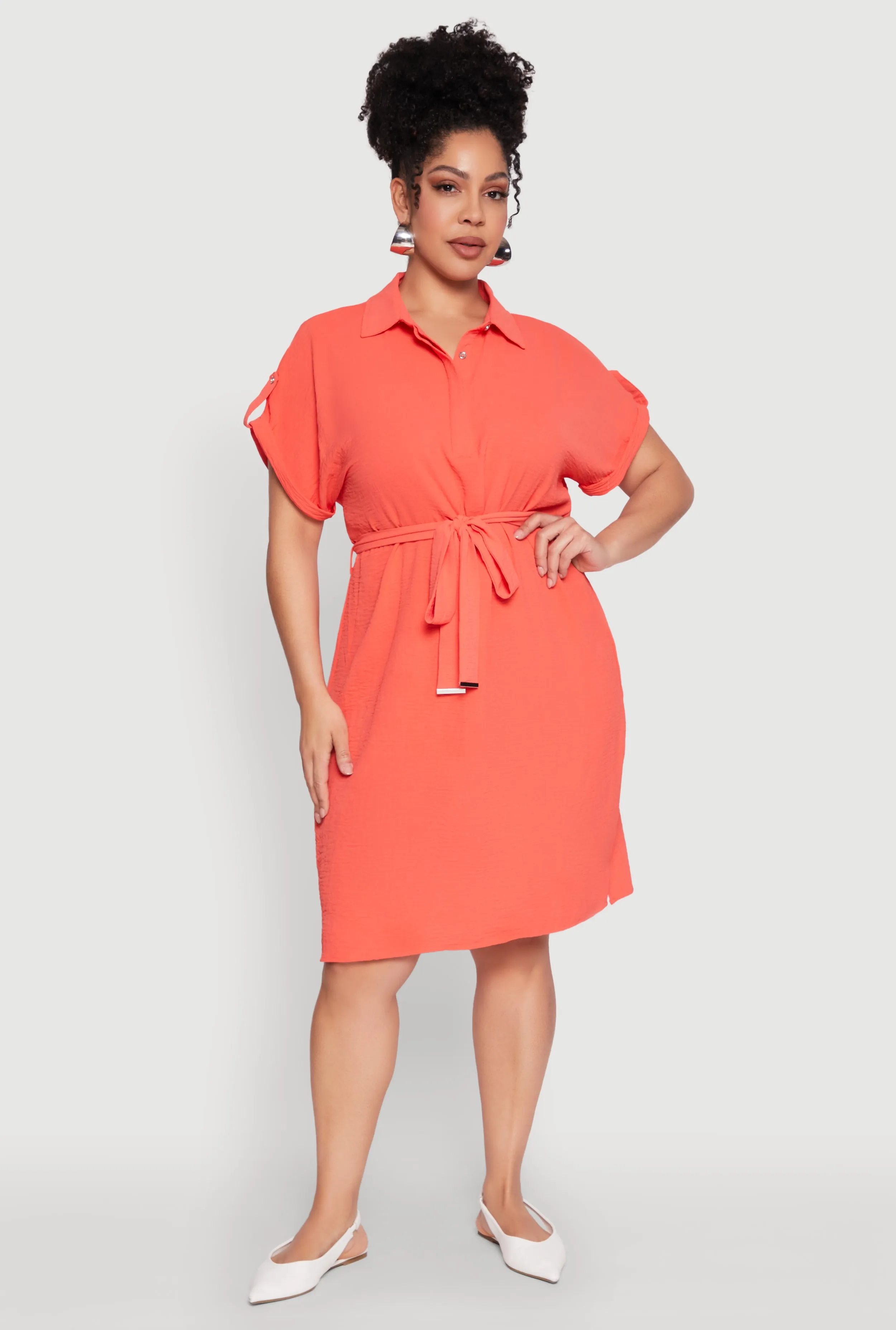 Plus Size Crepe Knit Half Button Shirt Dress sold by Rainbow