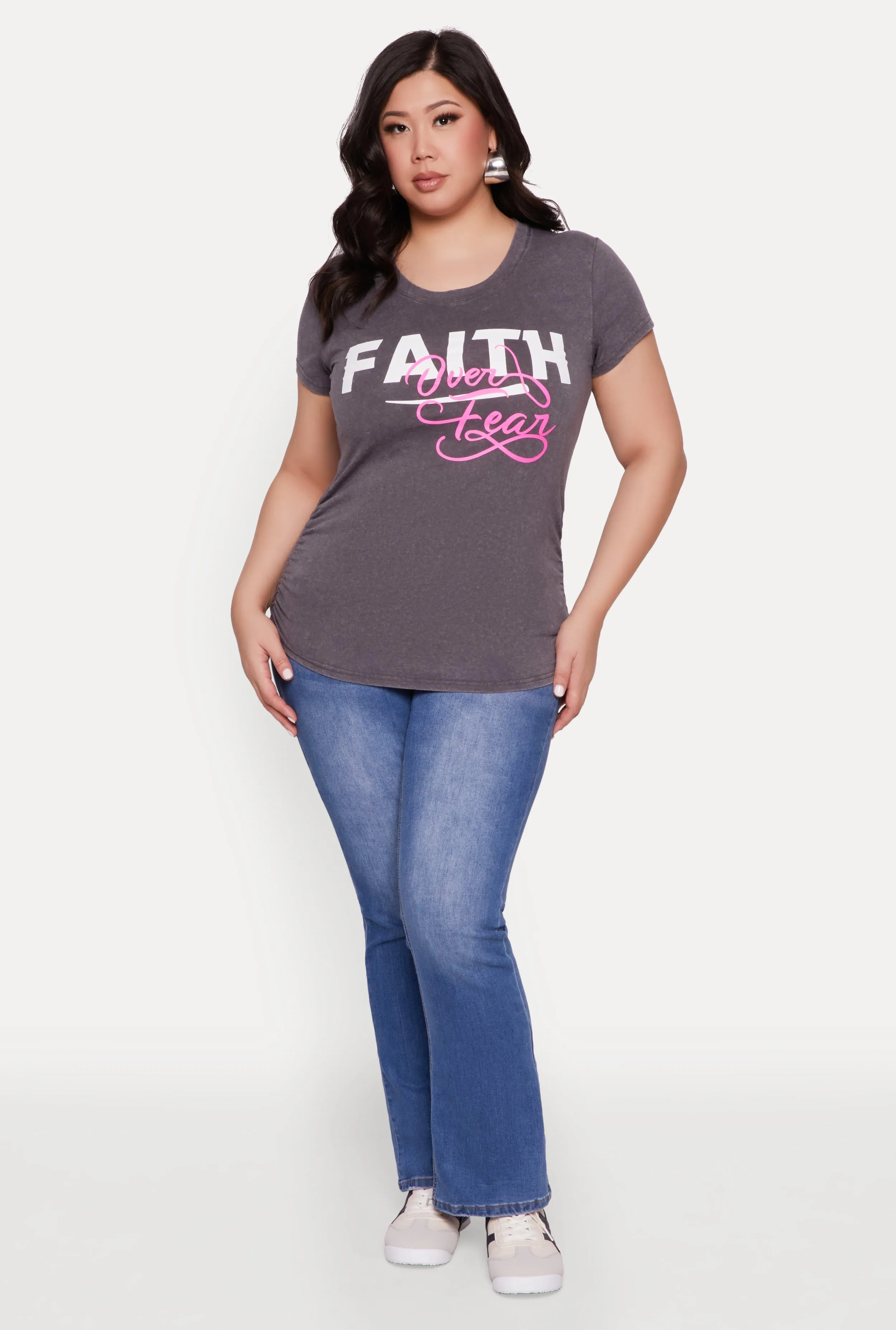 Plus Size Mineral Wash Faith Over Fear Graphic Tee sold by Rainbow