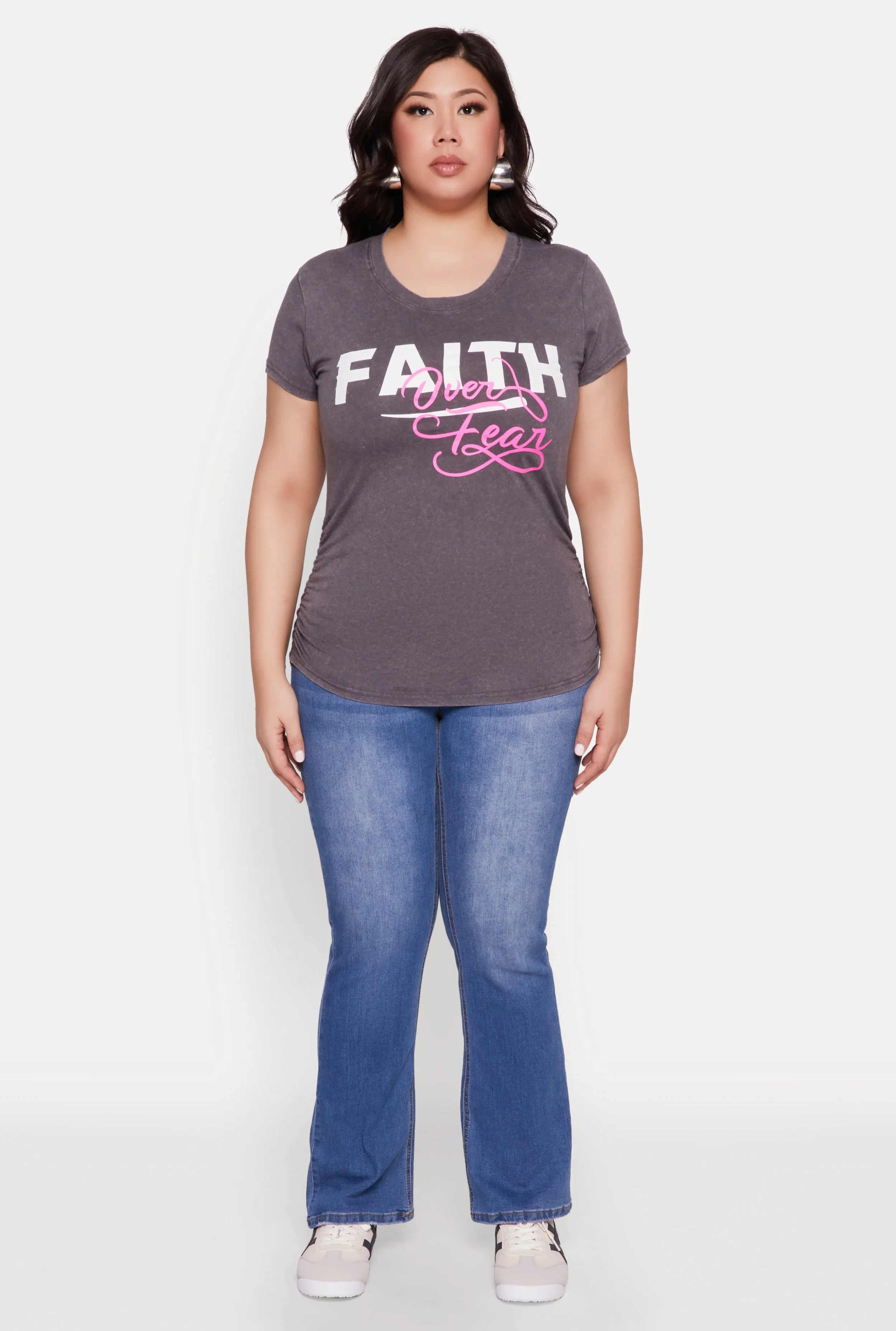Plus Size Mineral Wash Faith Over Fear Graphic Tee sold by Rainbow product image thumbnail 3