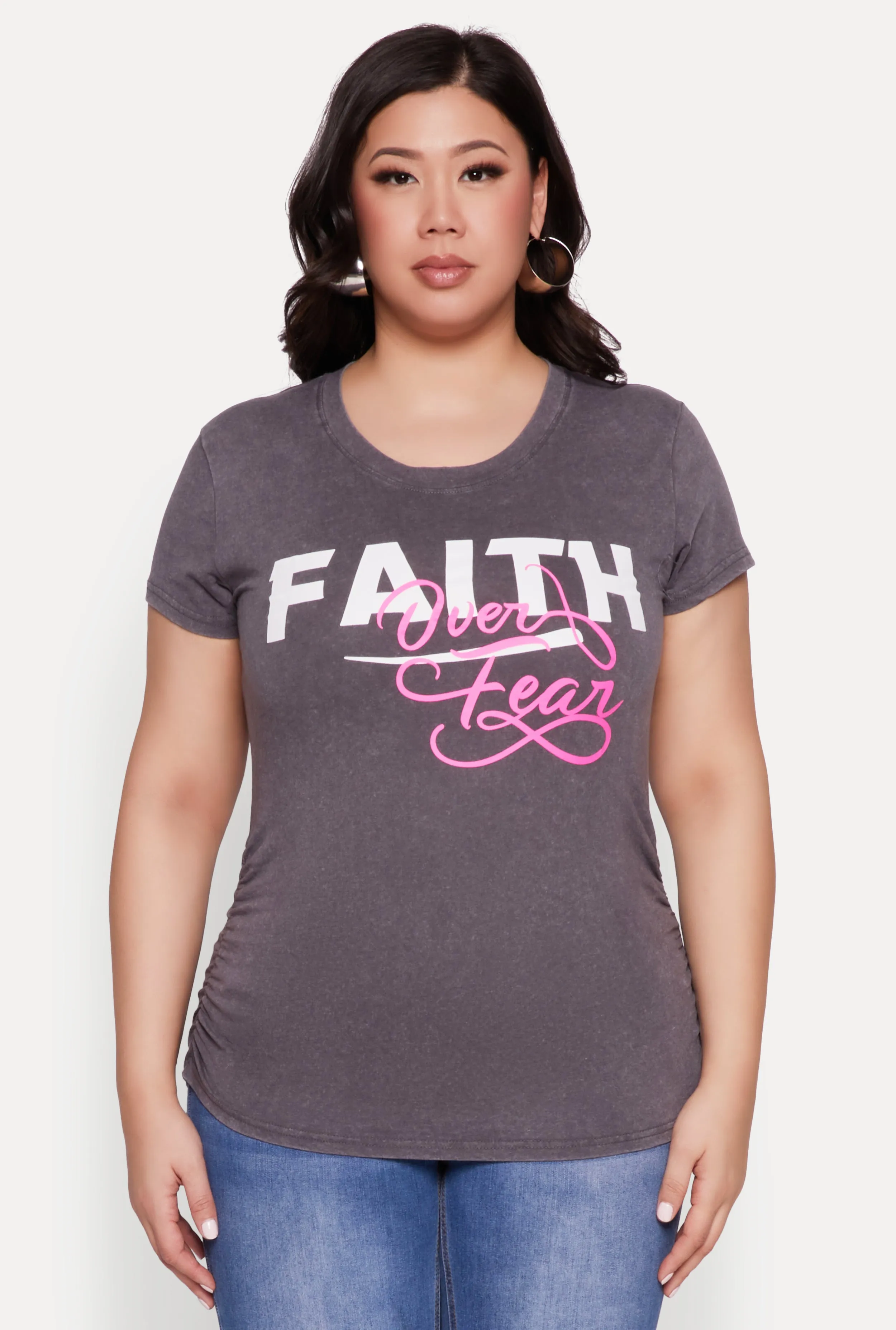 Plus Size Mineral Wash Faith Over Fear Graphic Tee sold by Rainbow product image thumbnail 2