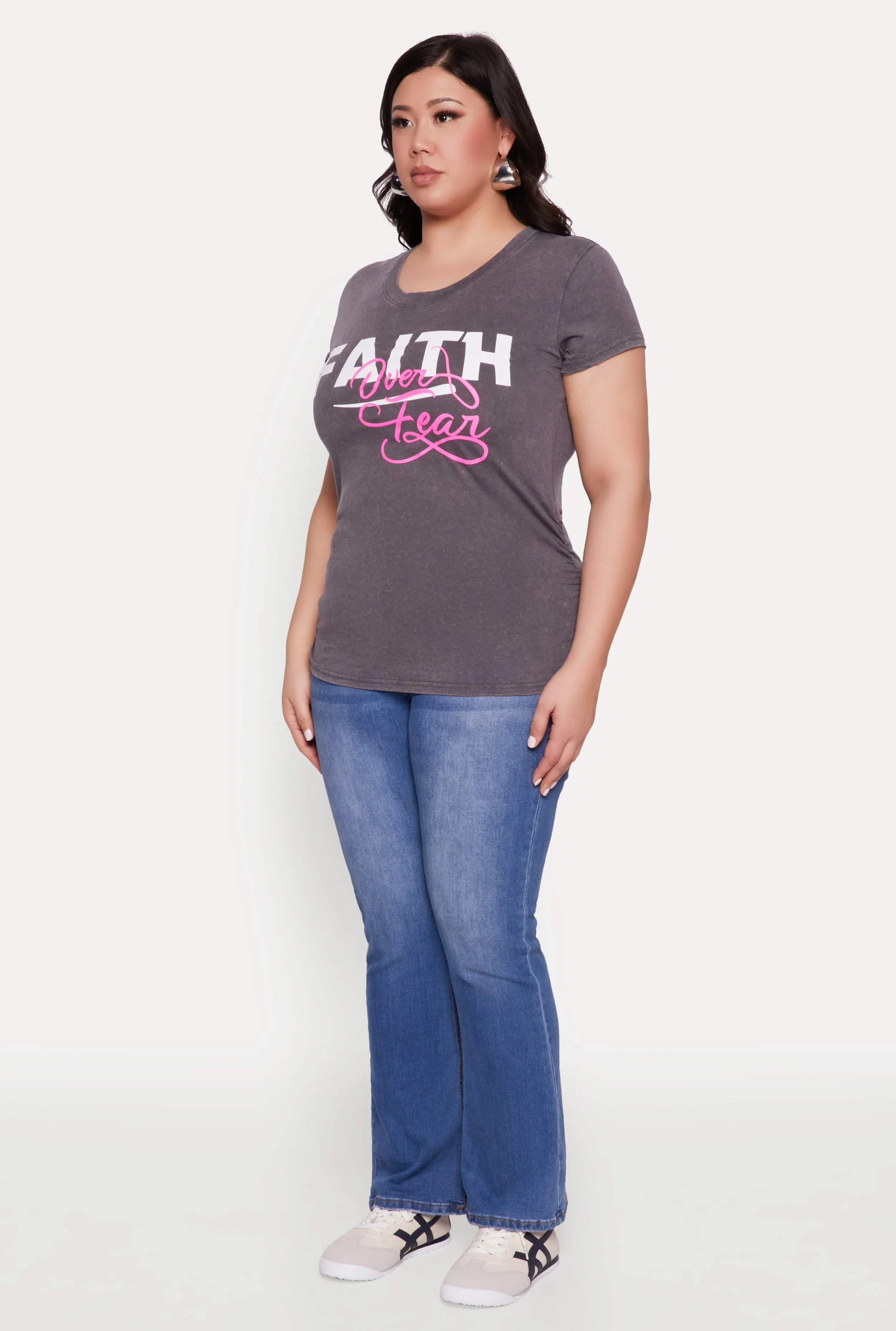 Plus Size Mineral Wash Faith Over Fear Graphic Tee sold by Rainbow product image thumbnail 5