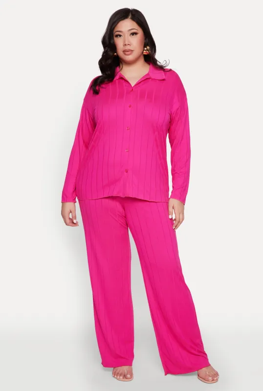 Plus Size Ribbed Knit Wide Leg Pants sold by Rainbow