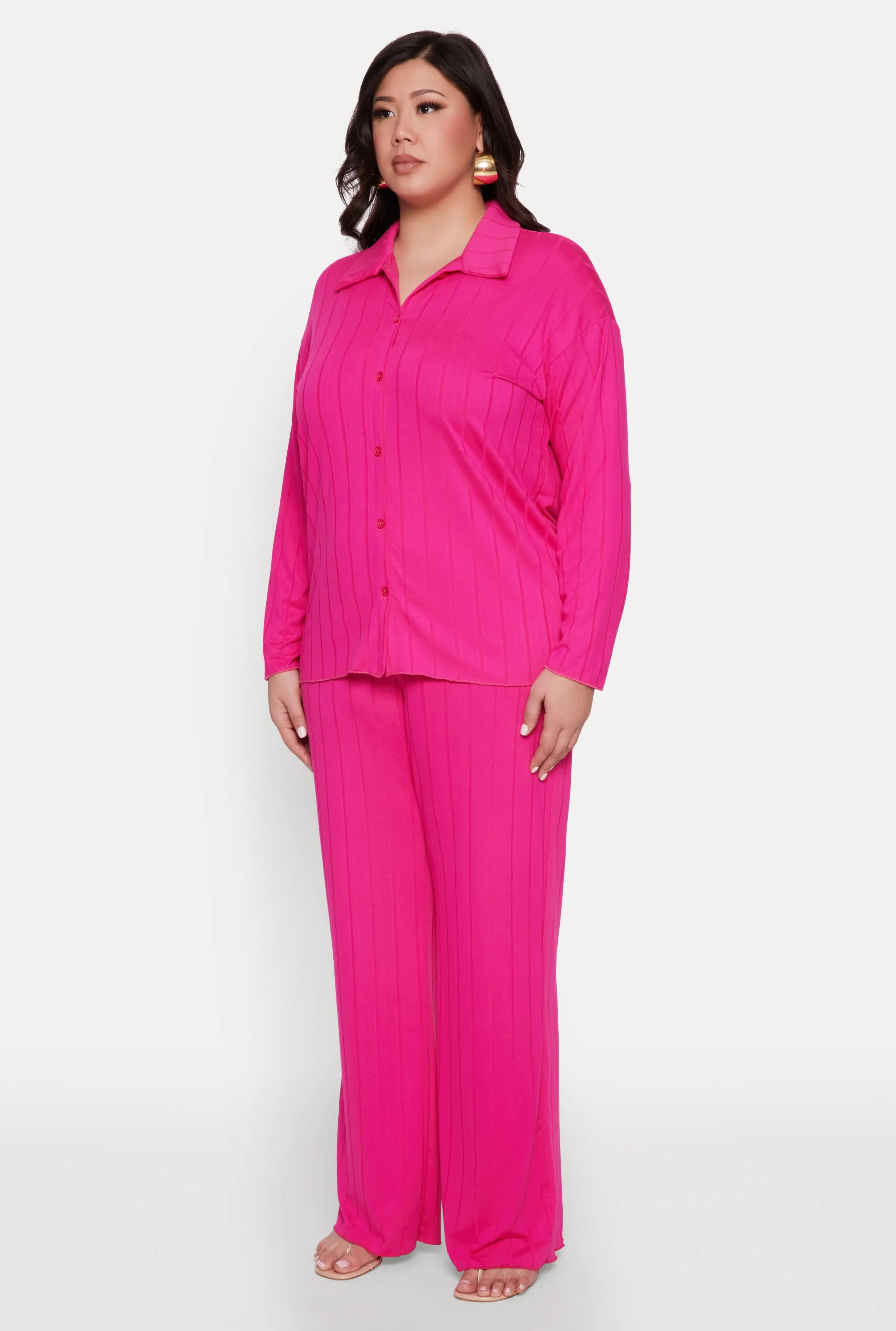 Plus Size Ribbed Knit Button Front Shirt sold by Rainbow product image thumbnail 5