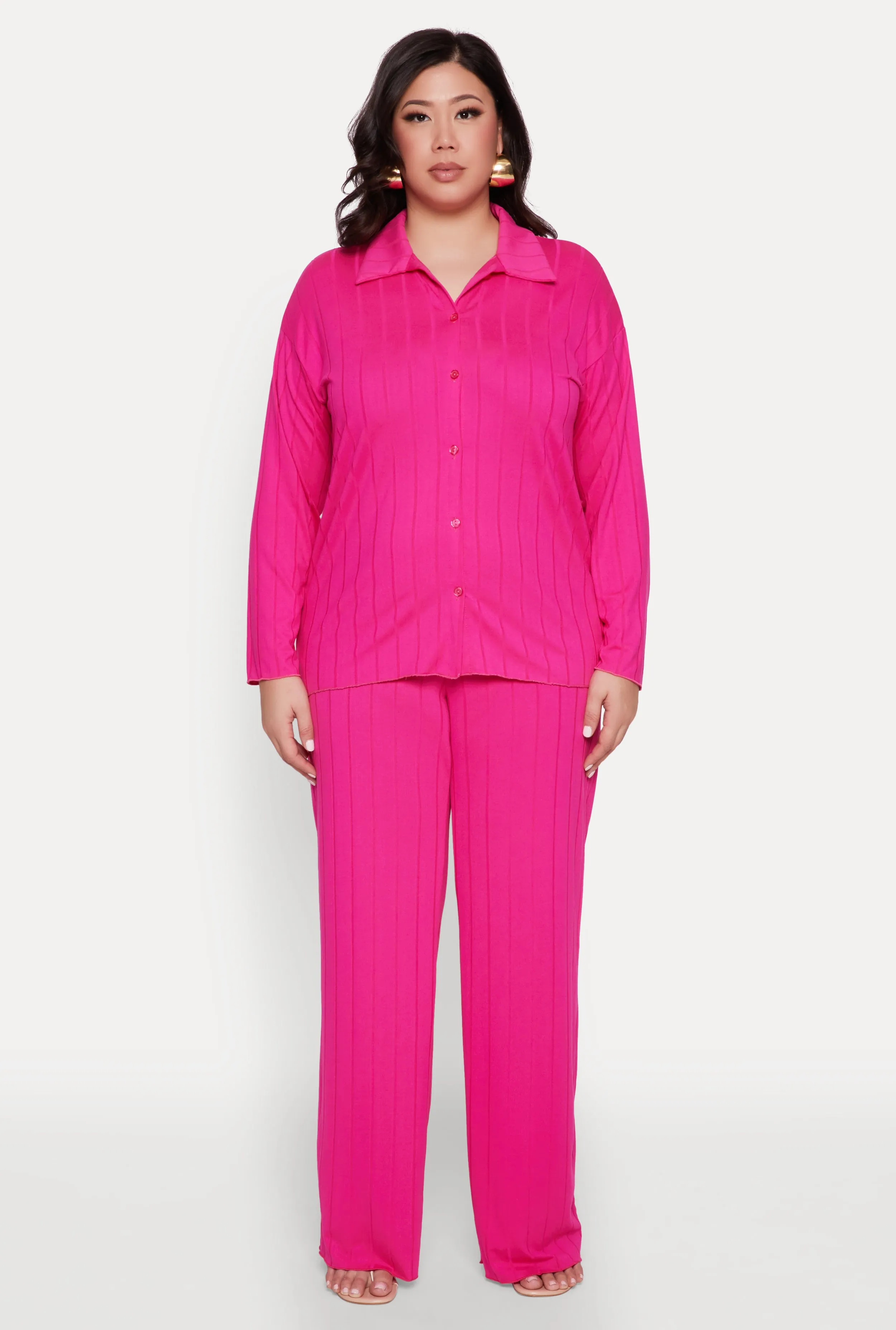 Plus Size Ribbed Knit Button Front Shirt sold by Rainbow product image thumbnail 2