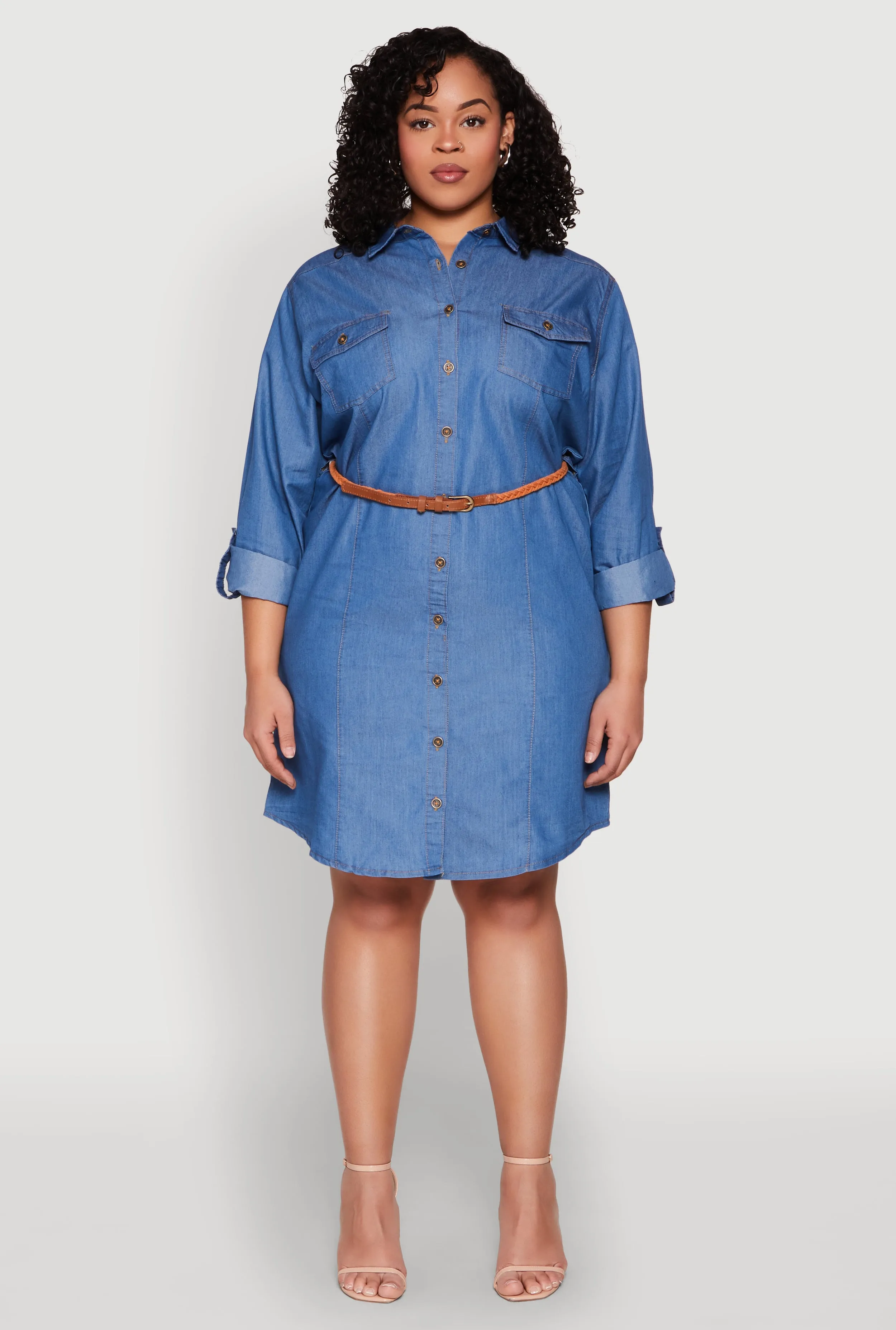 Plus Size Chambray Belted Shirt Dress sold by Rainbow product image thumbnail 2
