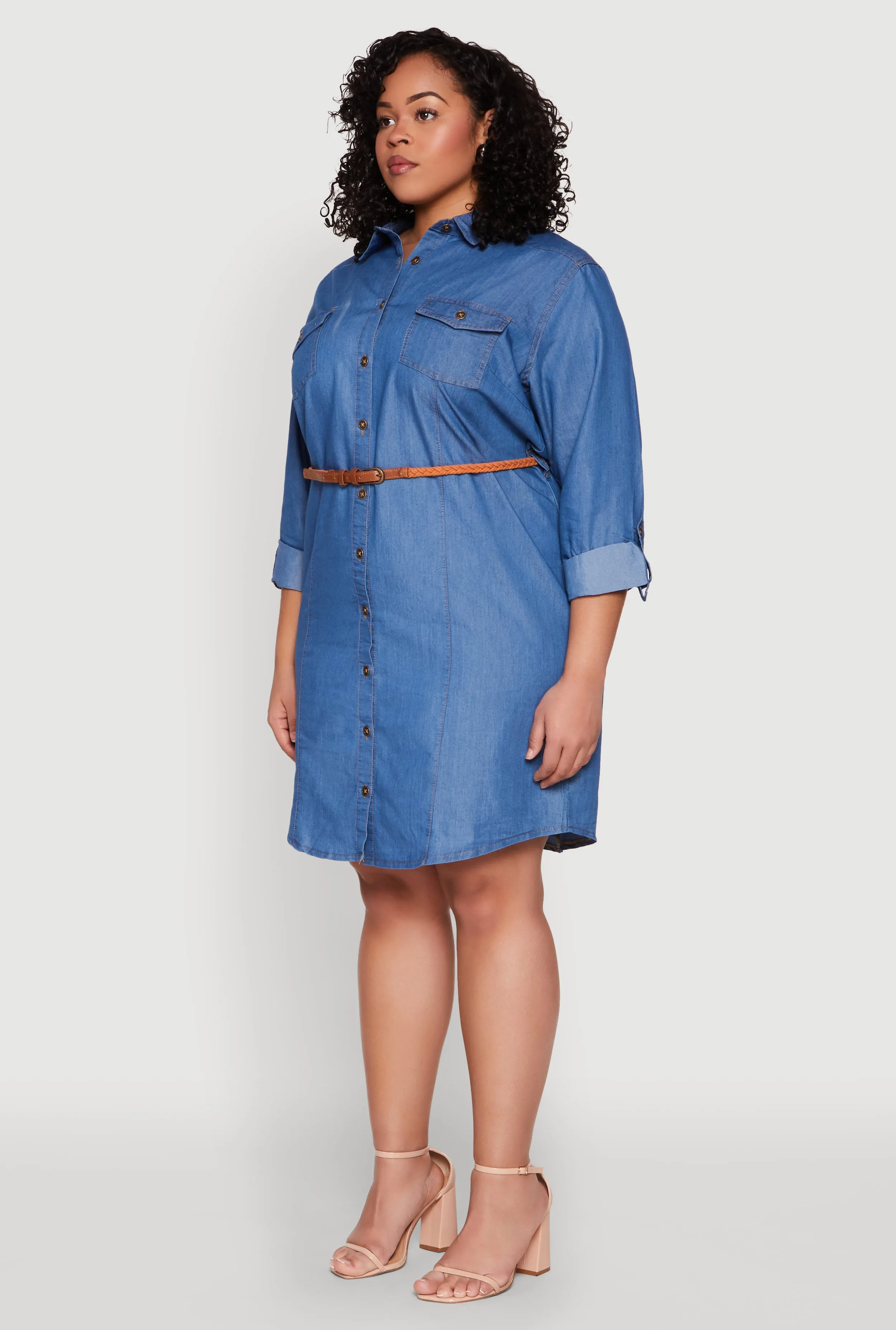 Plus Size Chambray Belted Shirt Dress sold by Rainbow product image thumbnail 3