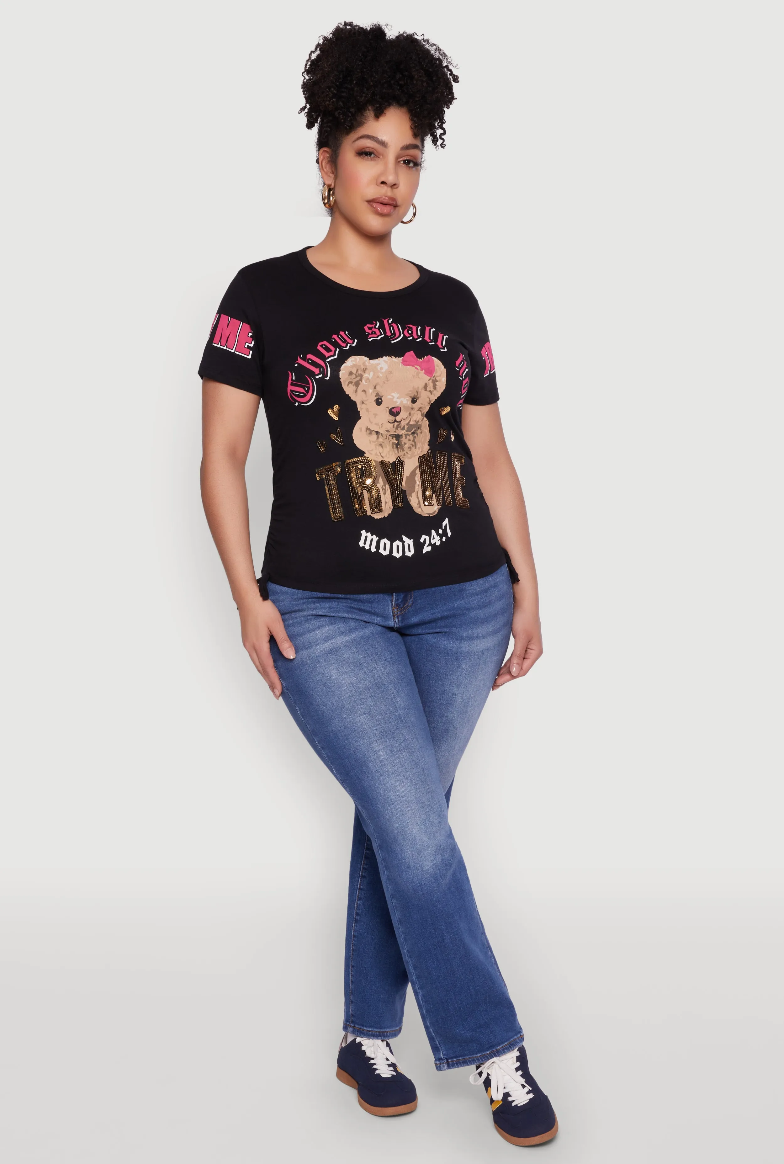 Plus Size Thou Shall Not Try Me Bear Graphic Top sold by Rainbow product image thumbnail 3