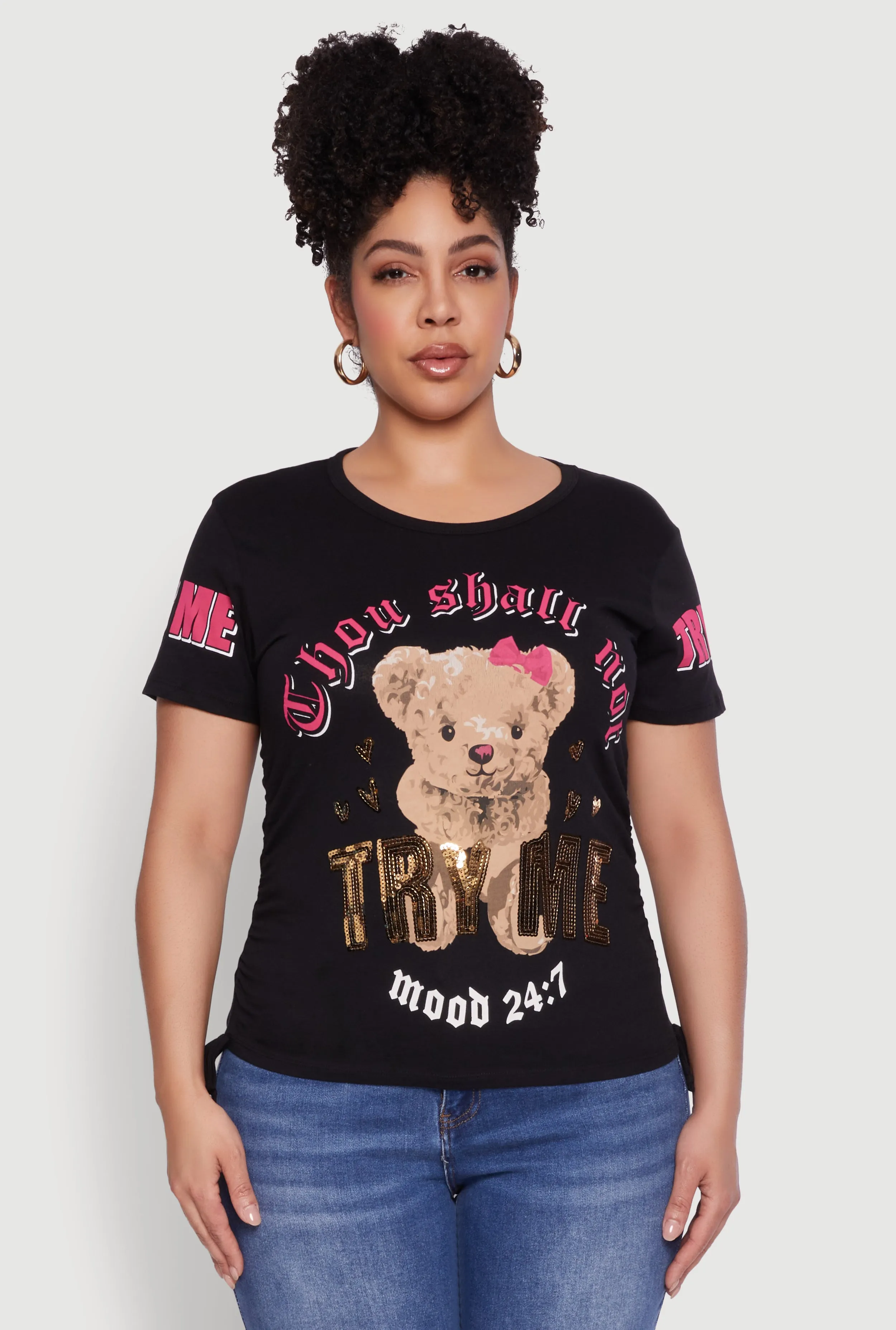 Plus Size Thou Shall Not Try Me Bear Graphic Top sold by Rainbow product image thumbnail 2