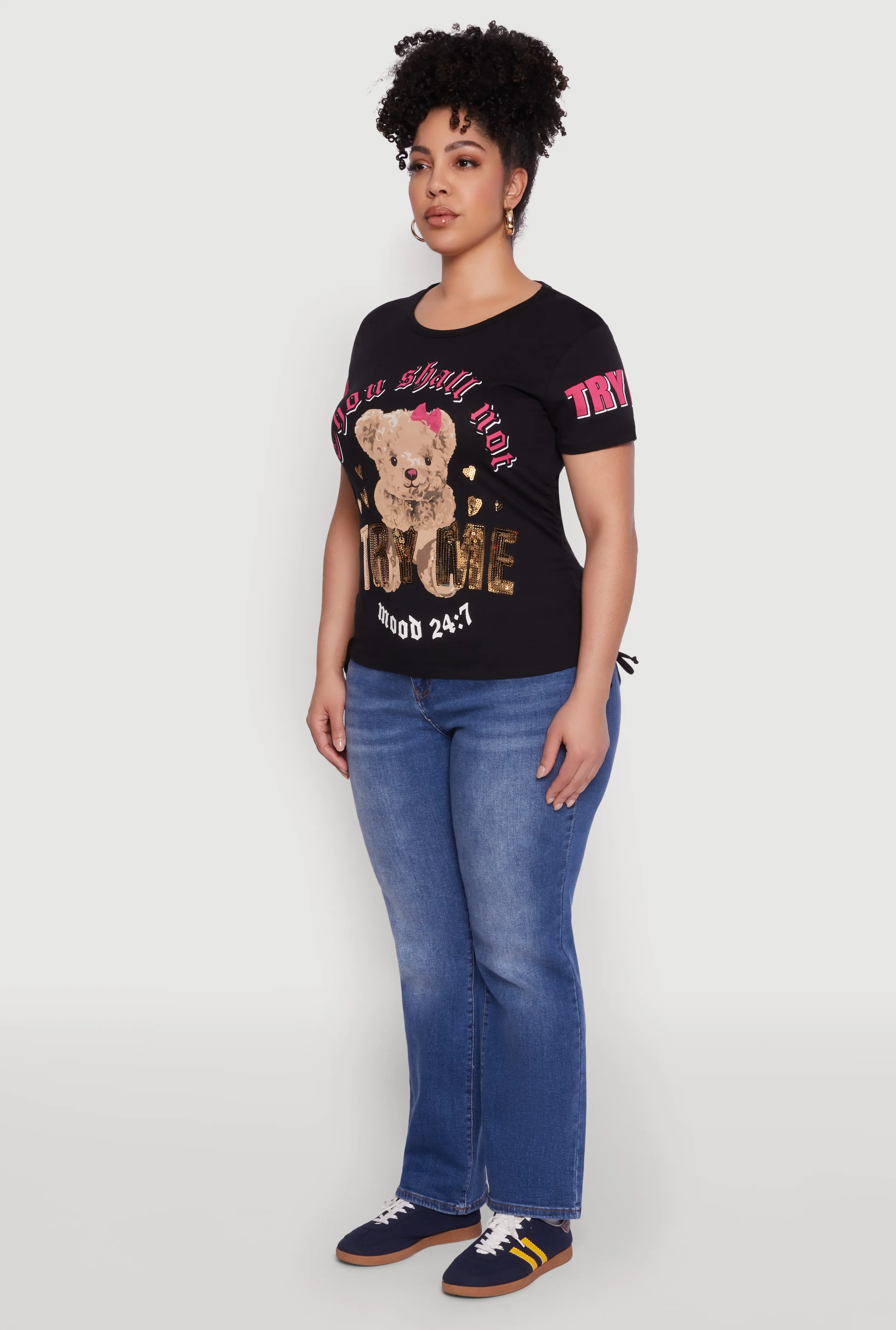 Plus Size Thou Shall Not Try Me Bear Graphic Top sold by Rainbow product image thumbnail 5