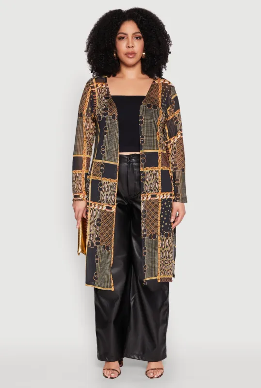 Plus Size Patterned Chain Print Mesh Duster sold by Rainbow