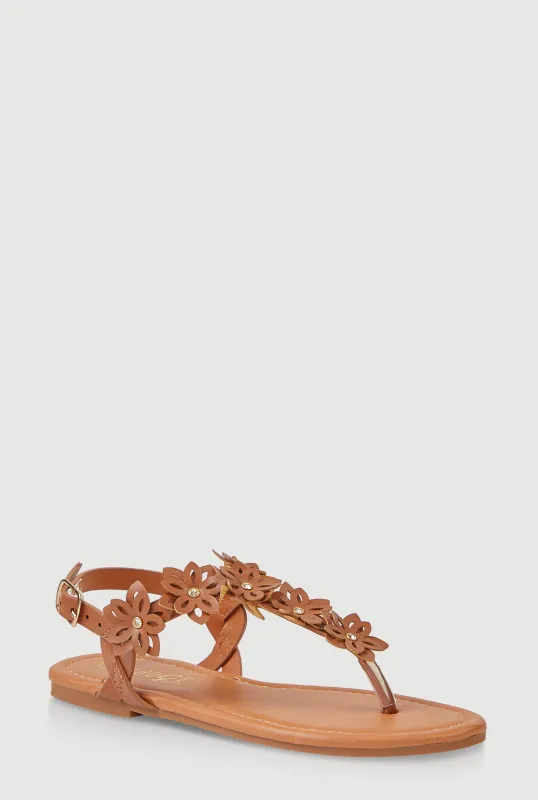 Girls Flower Ankle Strap Thong Sandals sold by Rainbow