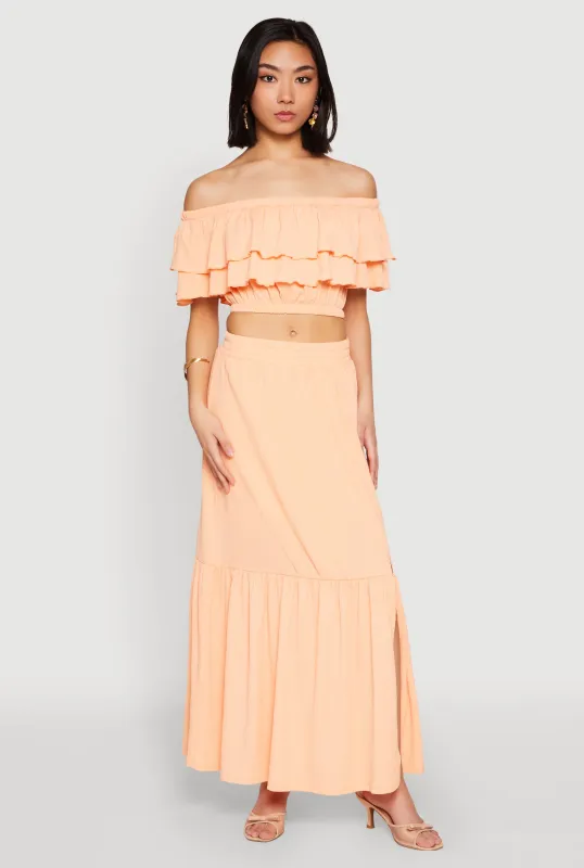 Almost Famous Slit Front Tiered Skirt sold by Rainbow