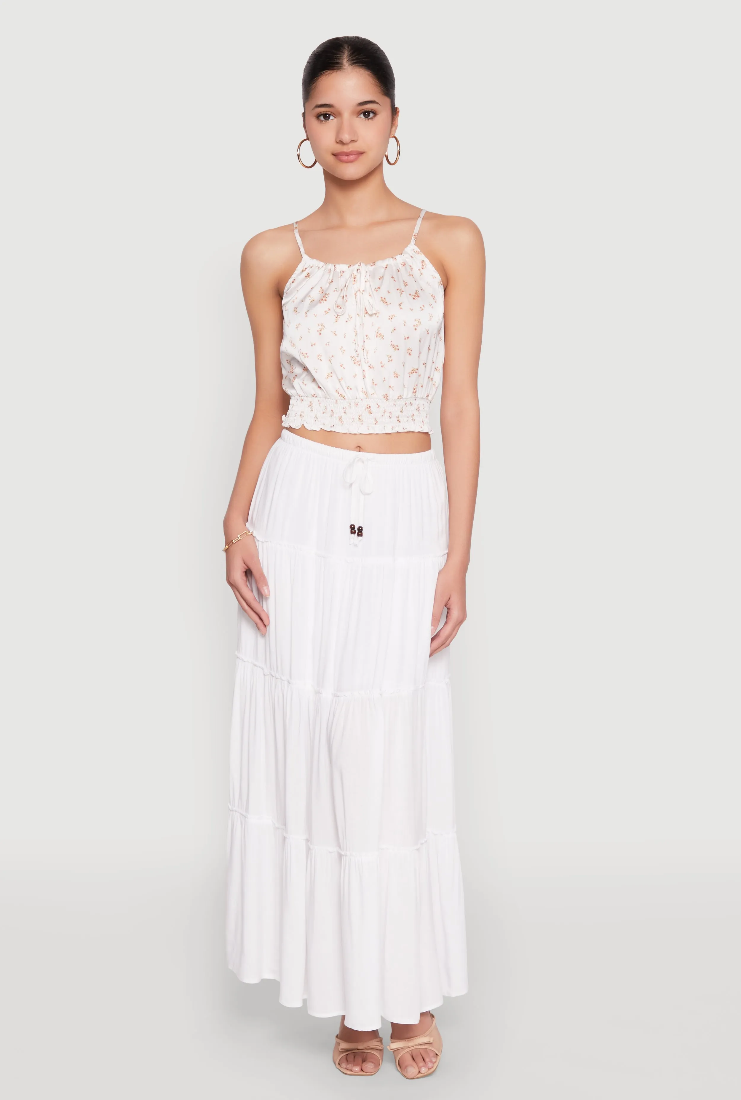 Satin Floral Print Smocked Cami sold by Rainbow