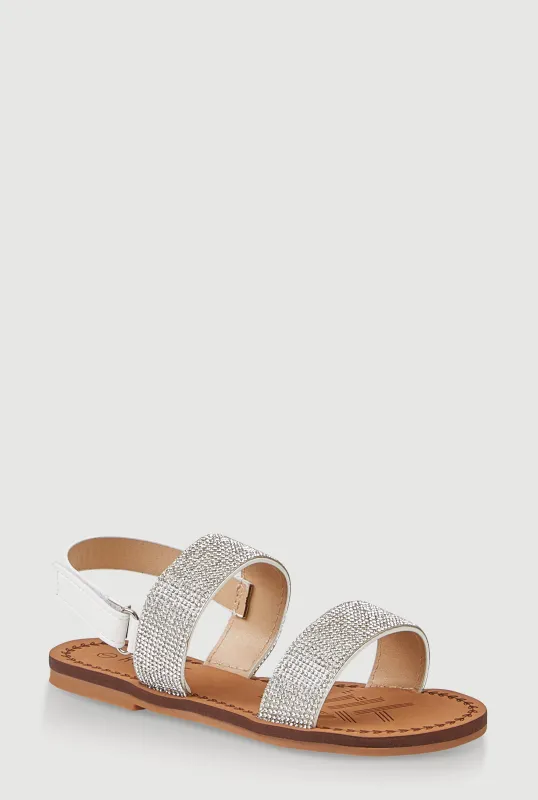 Girls Rhinestone Double Banded Velcro Ankle Strap Sandals sold by Rainbow