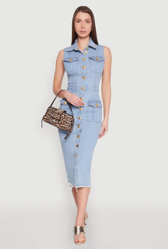 Daisy Denim Sleeveless Utility Midi Dress sold by Rainbow