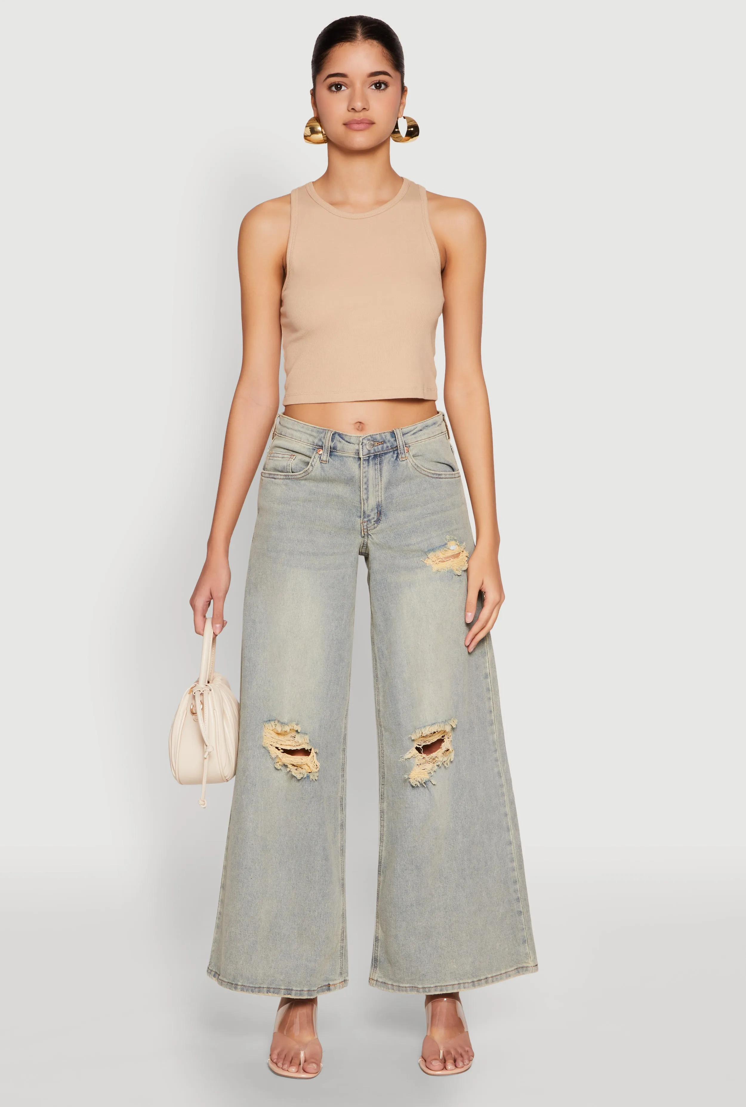 Almost Famous Distressed Wide Leg Jeans sold by Rainbow