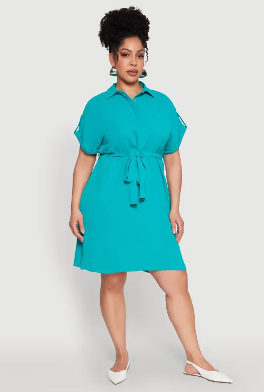 Plus Size Crepe Knit Half Button Shirt Dress sold by Rainbow
