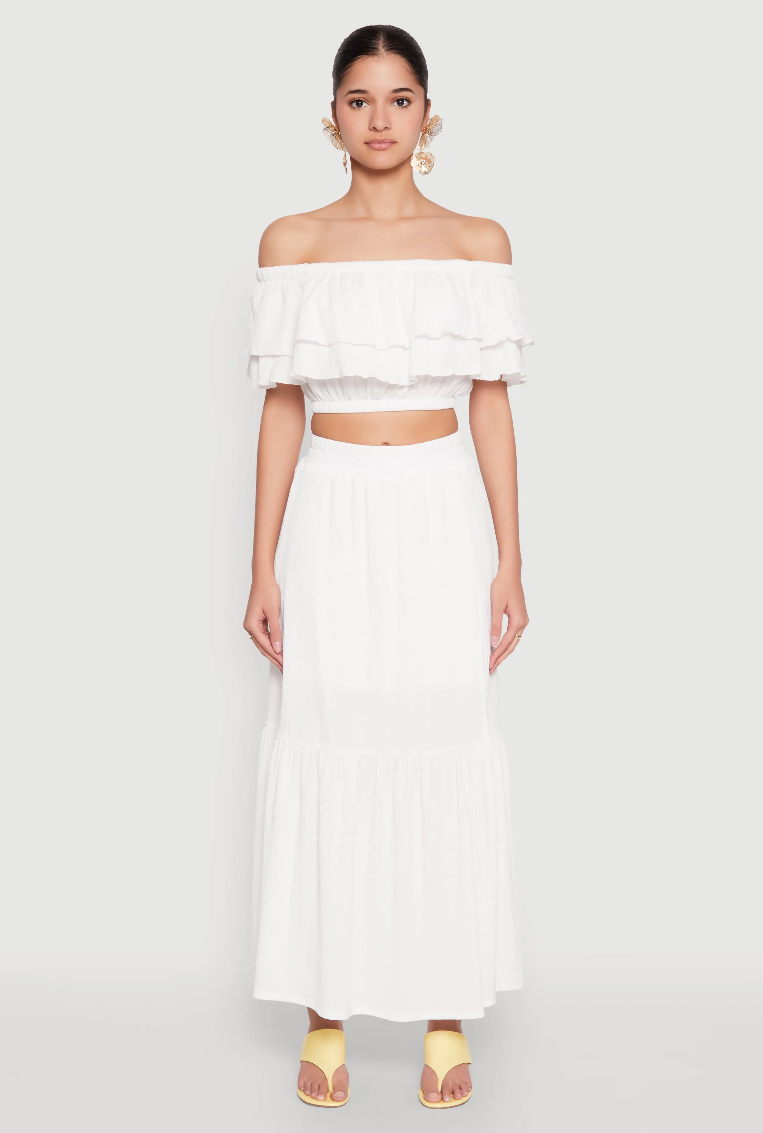 Tiered Off the Shoulder Crop Top sold by Rainbow product image thumbnail 3