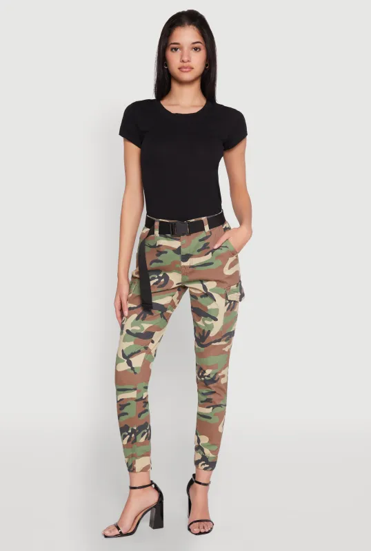 Almost Famous Belted Camo Cargo Joggers sold by Rainbow