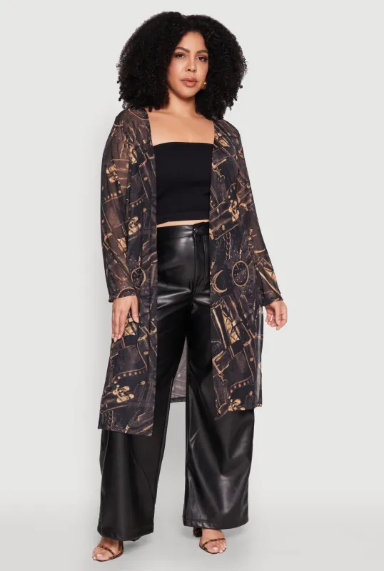 Plus Size Buckle Belt Print Mesh Duster sold by Rainbow