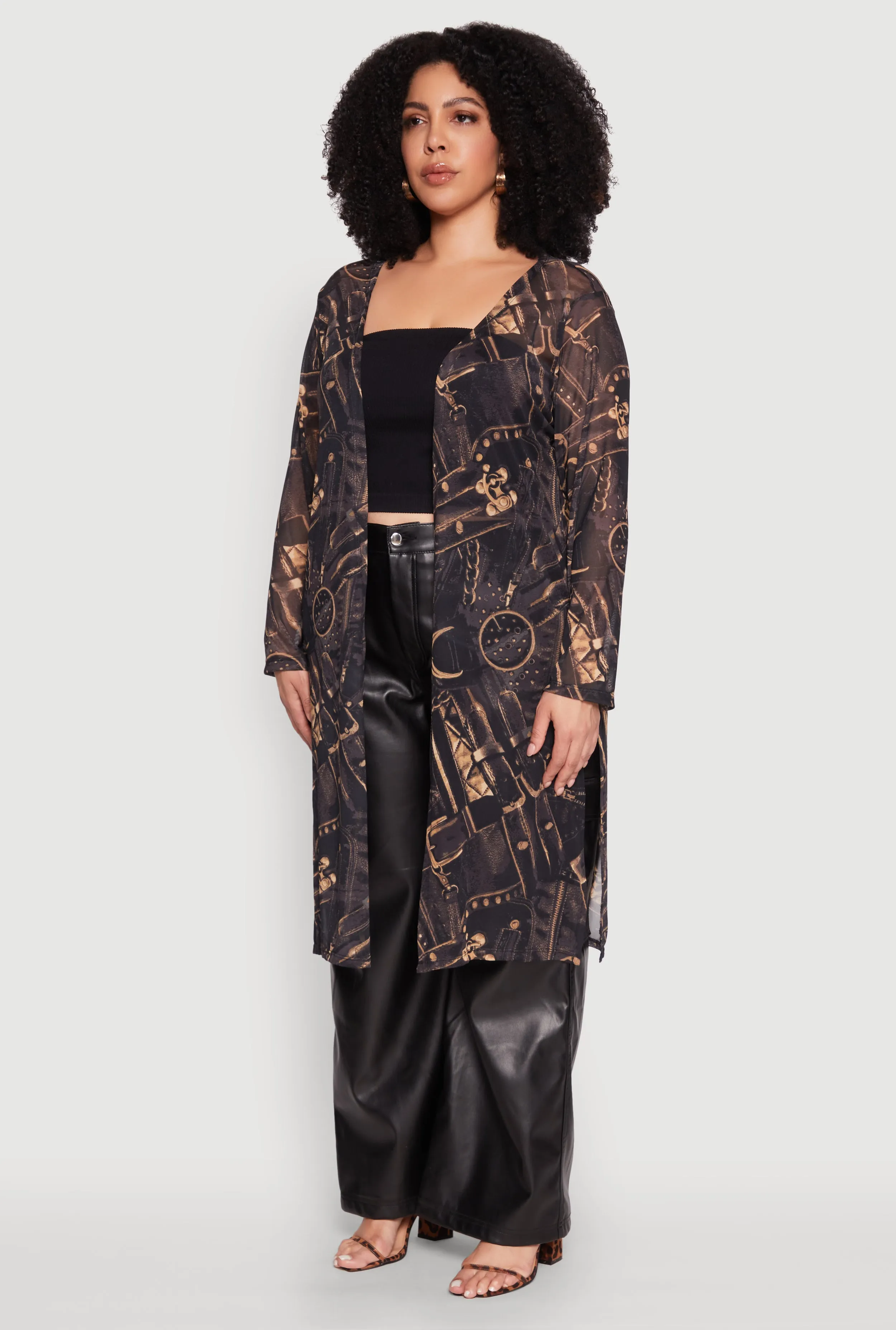 Plus Size Buckle Belt Print Mesh Duster sold by Rainbow product image thumbnail 3