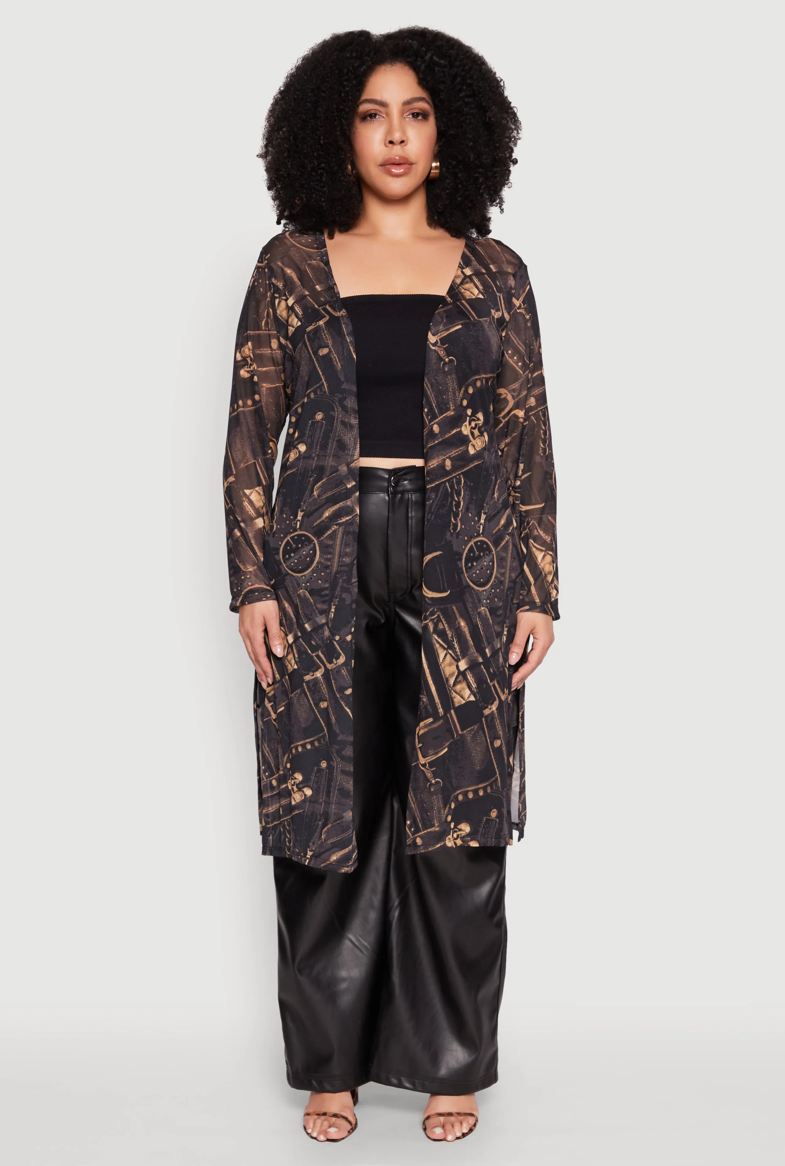 Plus Size Buckle Belt Print Mesh Duster sold by Rainbow product image thumbnail 2