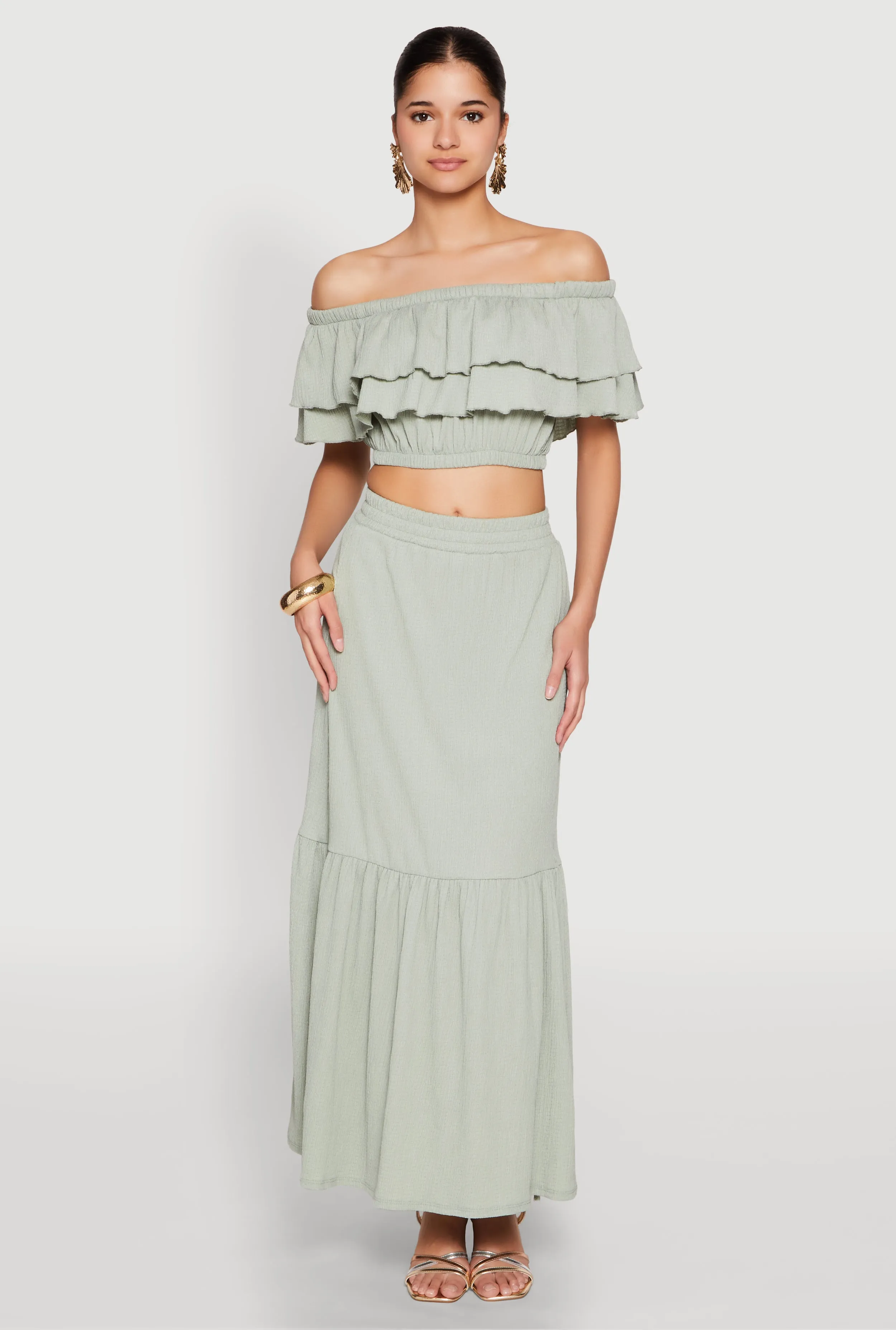 Tiered Off the Shoulder Crop Top sold by Rainbow product image thumbnail 2
