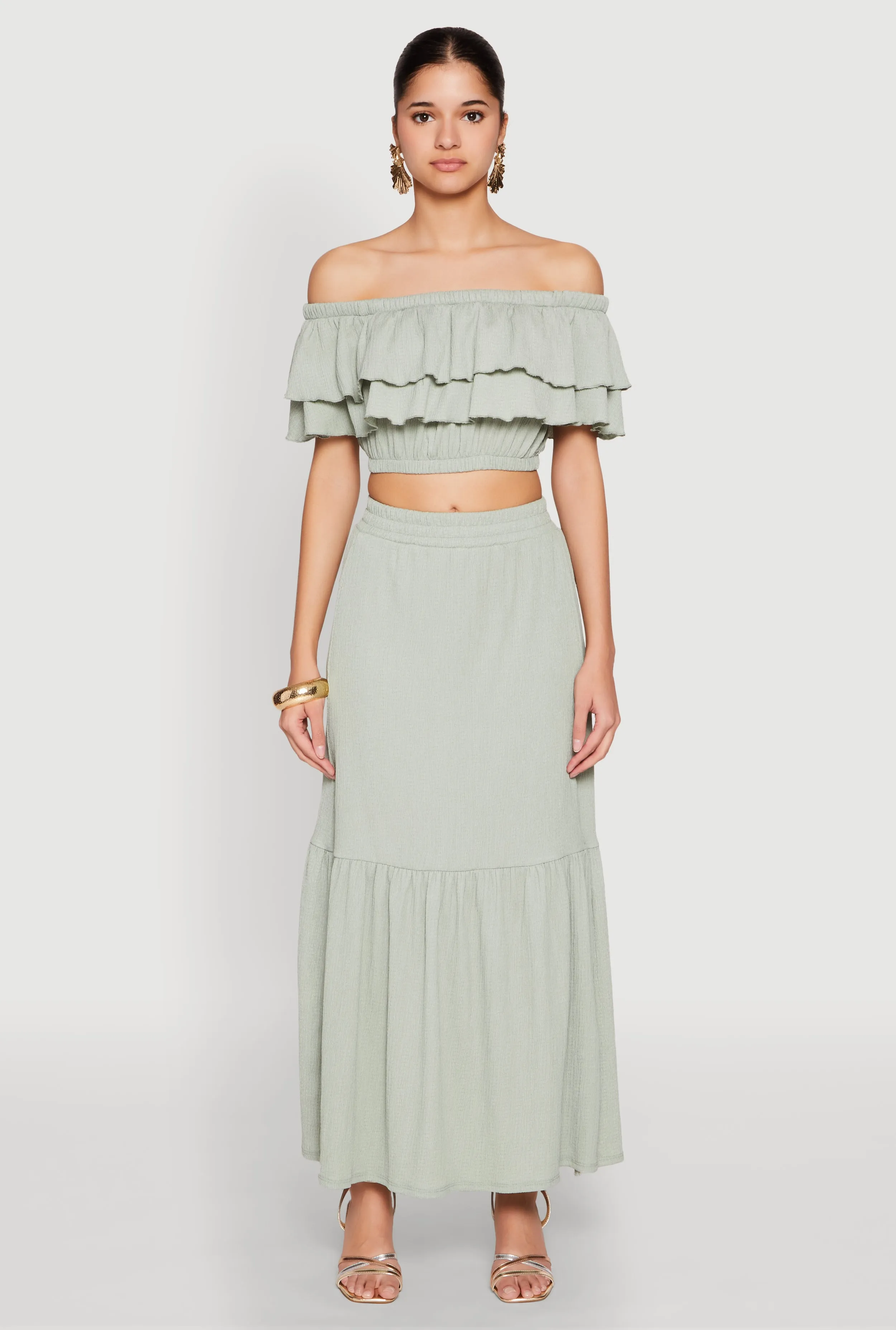 Tiered Off the Shoulder Crop Top sold by Rainbow product image thumbnail 3