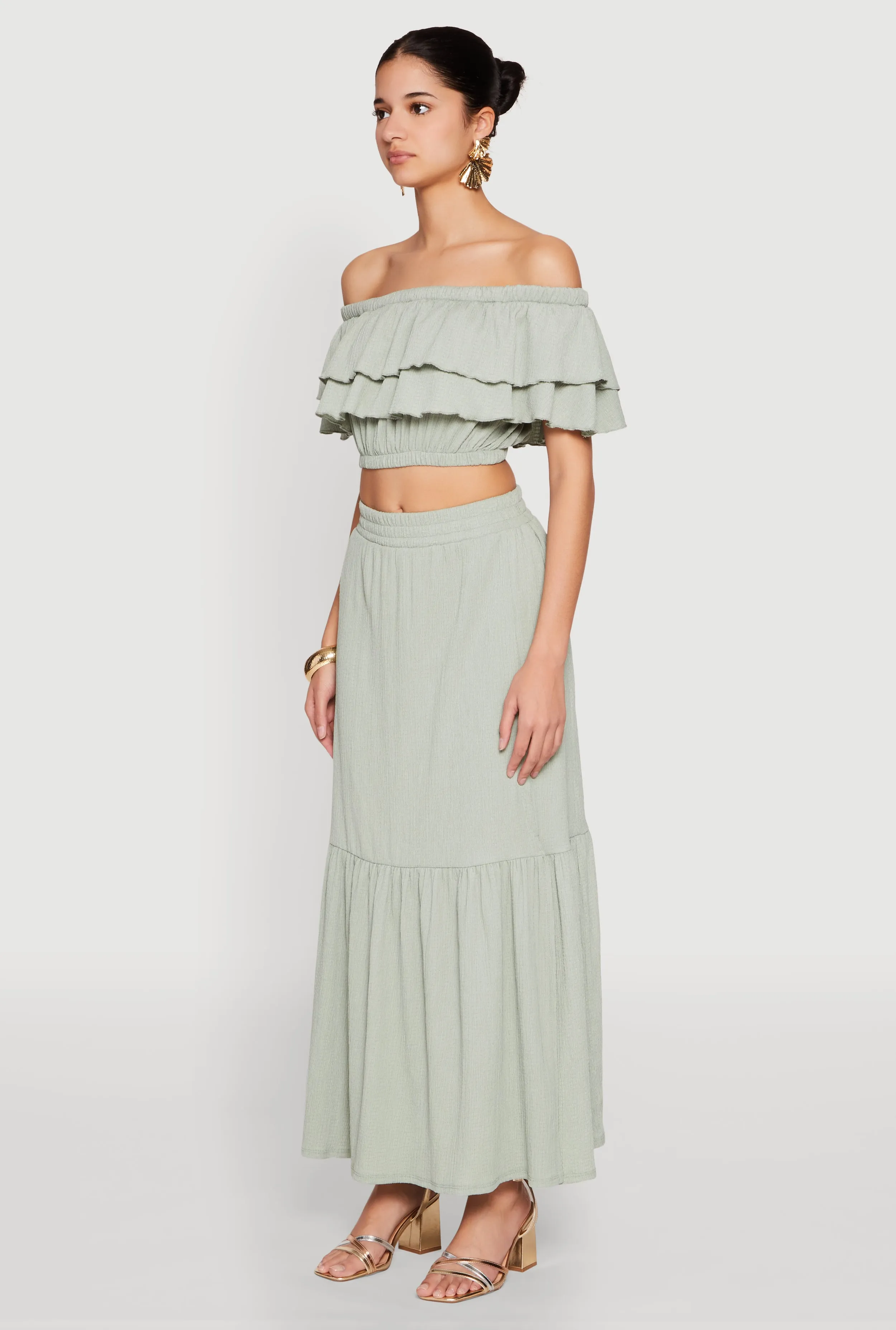 Tiered Off the Shoulder Crop Top sold by Rainbow product image thumbnail 5
