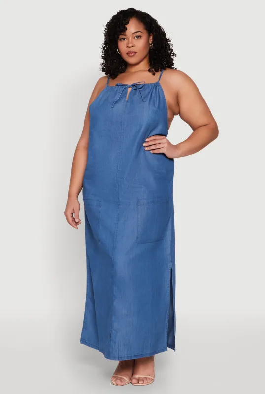 Plus Size Chambray Halter Maxi Dress sold by Rainbow