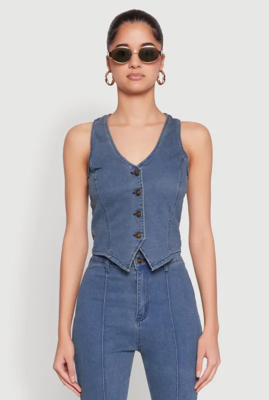 Button Front Denim Vest sold by Rainbow