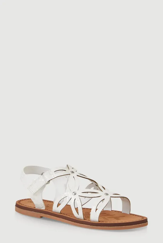 Girls Flower Cut Out Velcro Strap Sandals sold by Rainbow