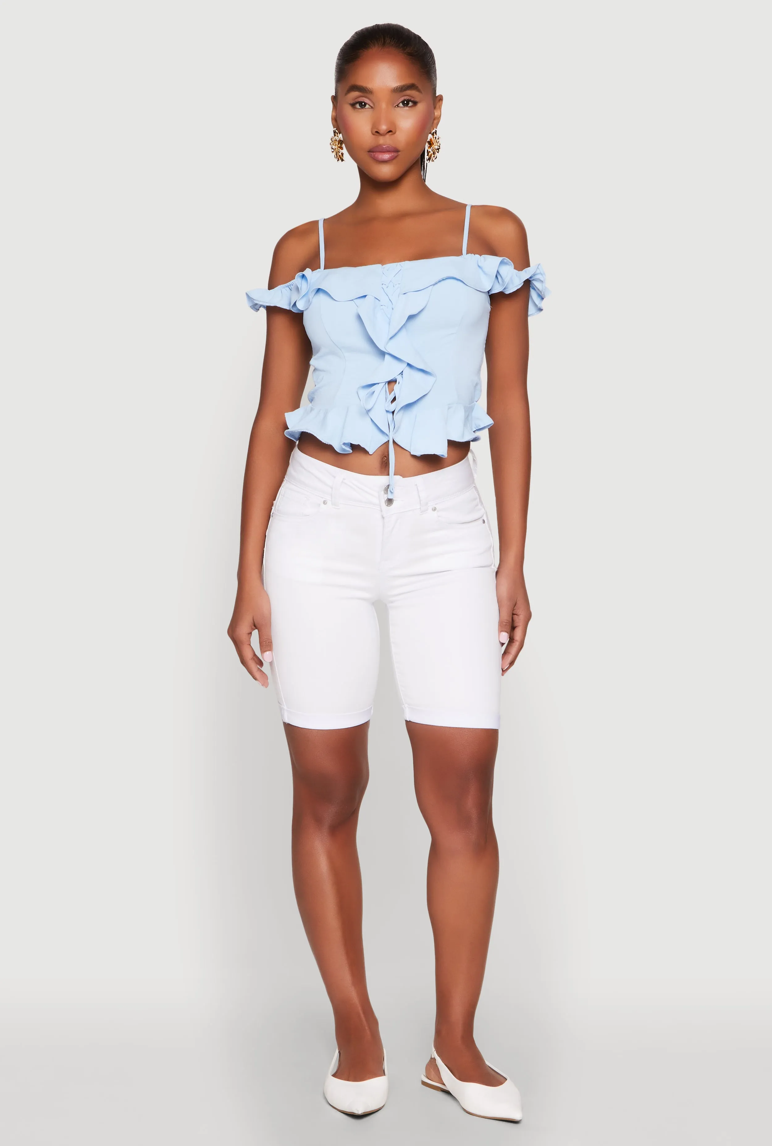 Iris Ruffled Cold Shoulder Crop Top sold by Rainbow product image thumbnail 3