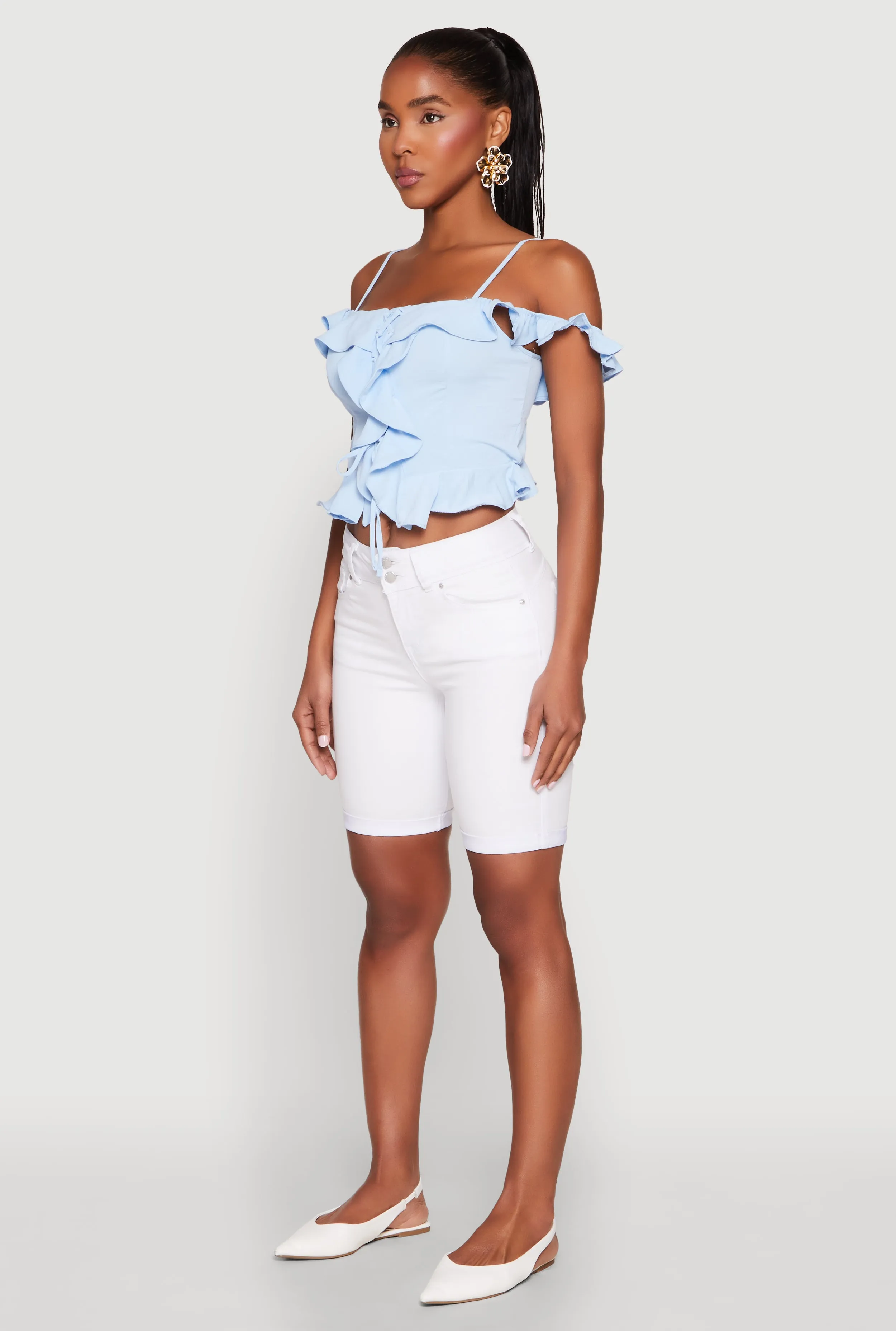 Iris Ruffled Cold Shoulder Crop Top sold by Rainbow product image thumbnail 5