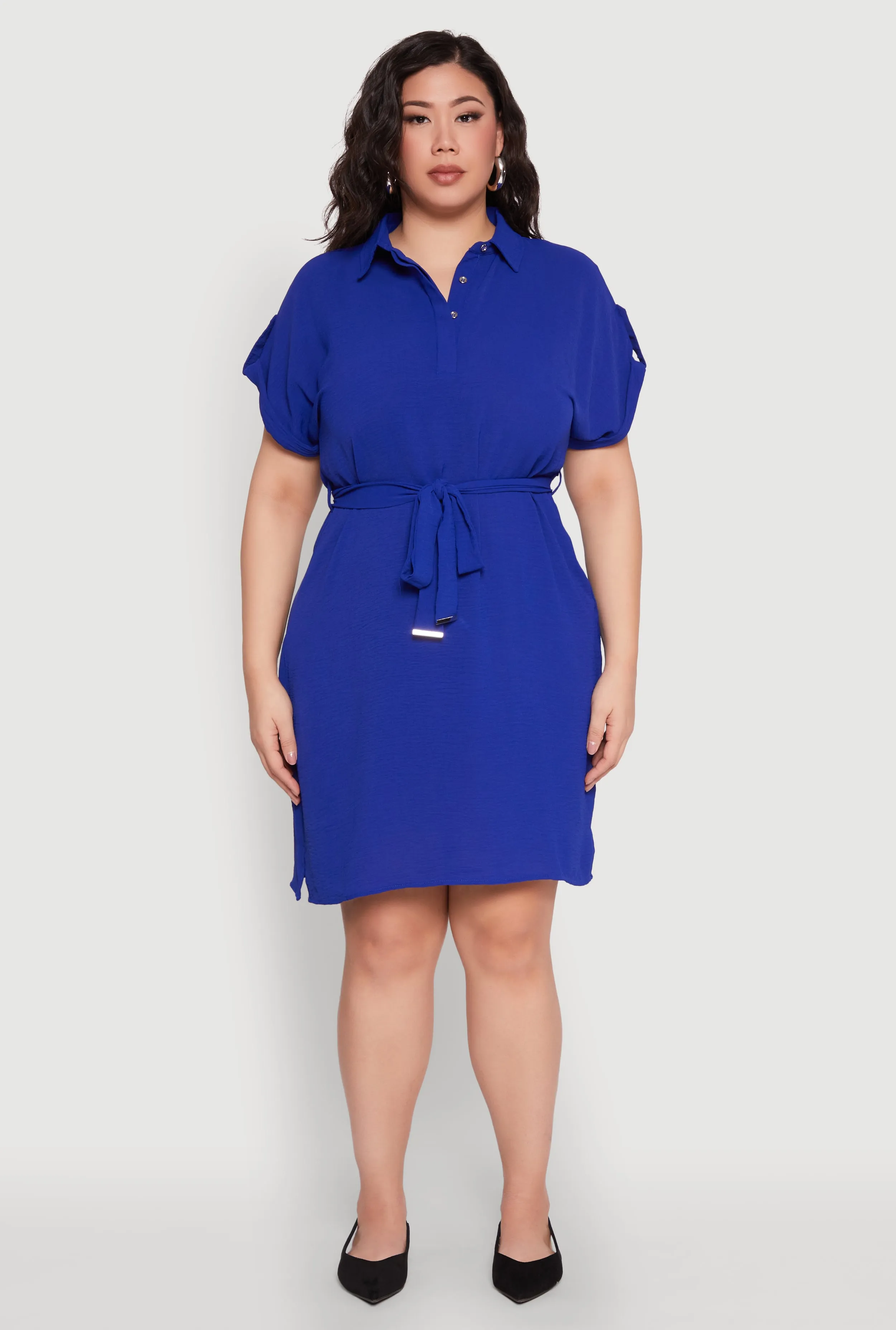 Plus Size Crepe Knit Half Button Shirt Dress sold by Rainbow