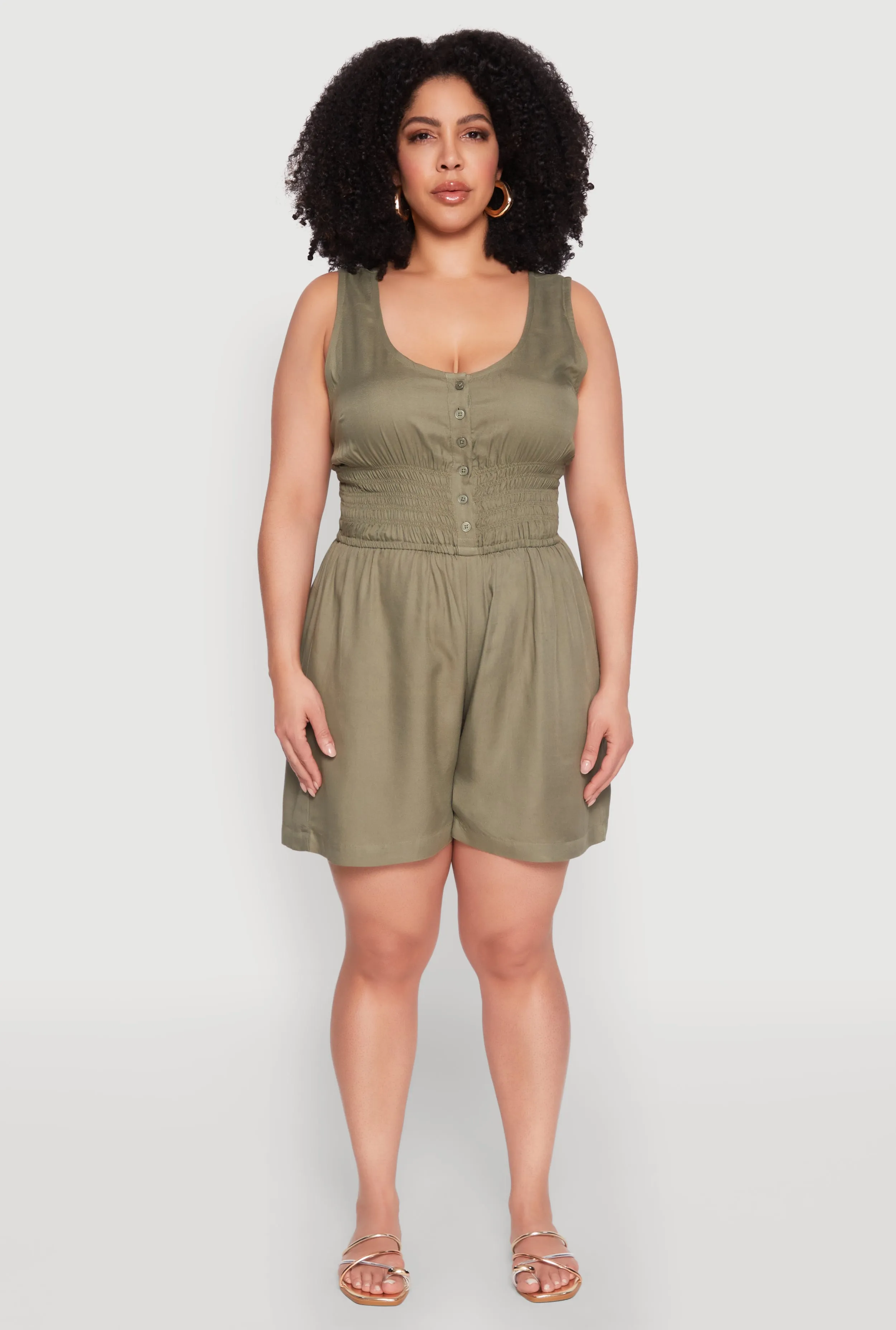 Plus Size Smocked Half Button Romper sold by Rainbow product image thumbnail 2