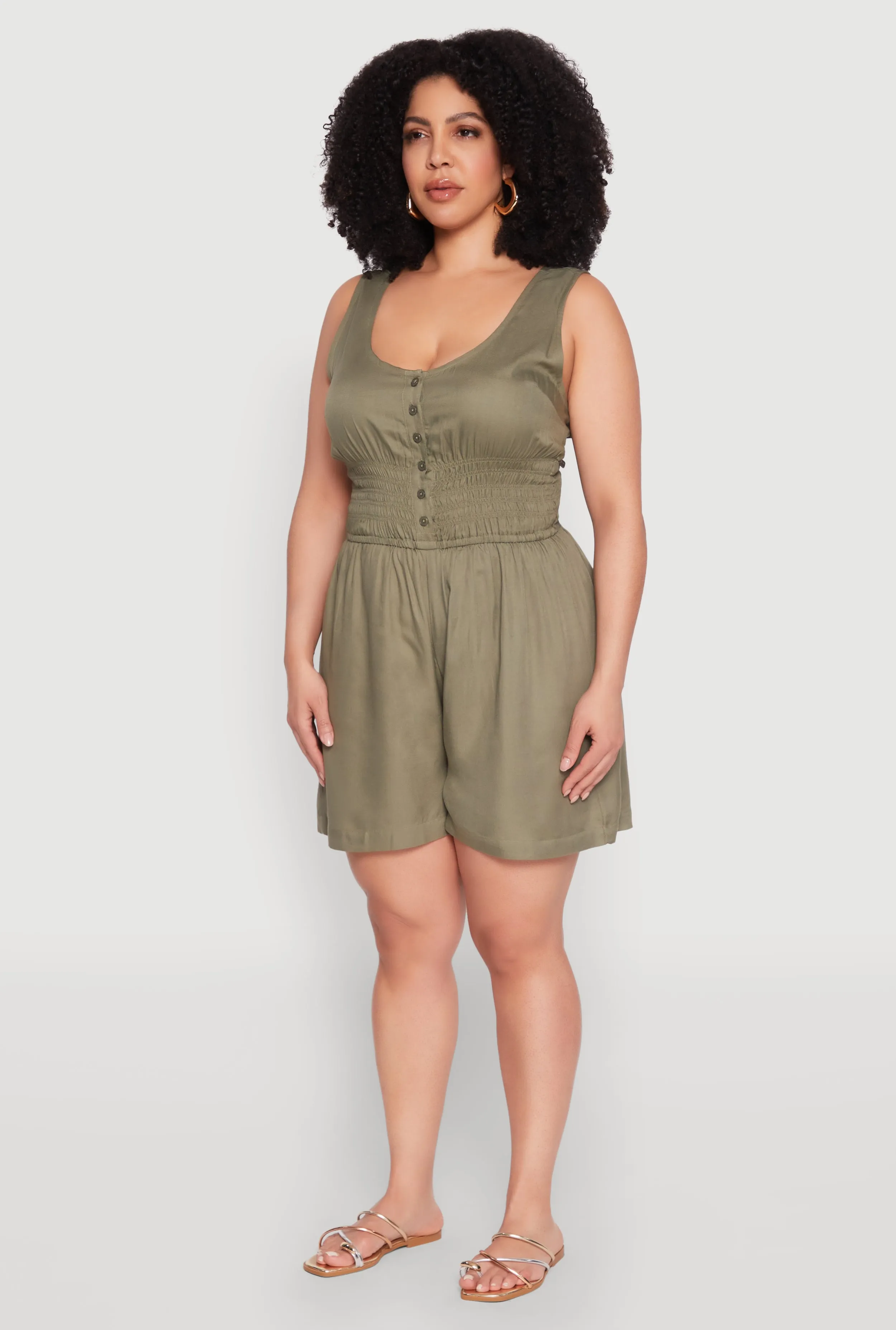 Plus Size Smocked Half Button Romper sold by Rainbow product image thumbnail 3