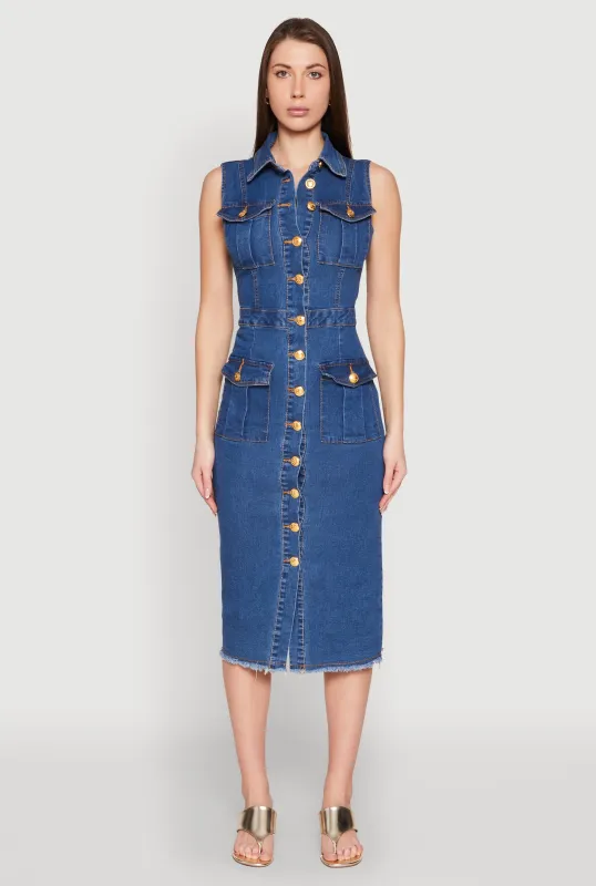 Daisy Denim Sleeveless Utility Midi Dress sold by Rainbow