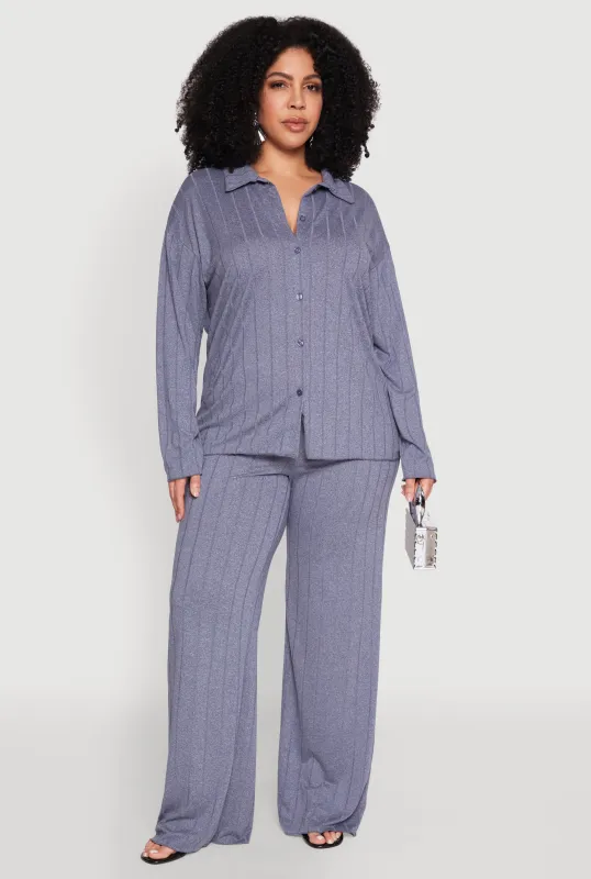 Plus Size Ribbed Knit Wide Leg Pants sold by Rainbow