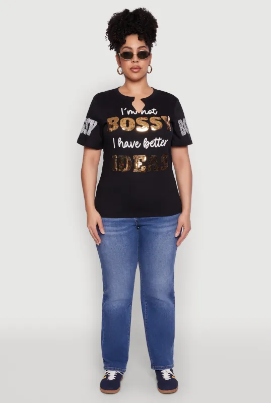 Plus Size Sequin Bossy Ideas Graphic Tee sold by Rainbow