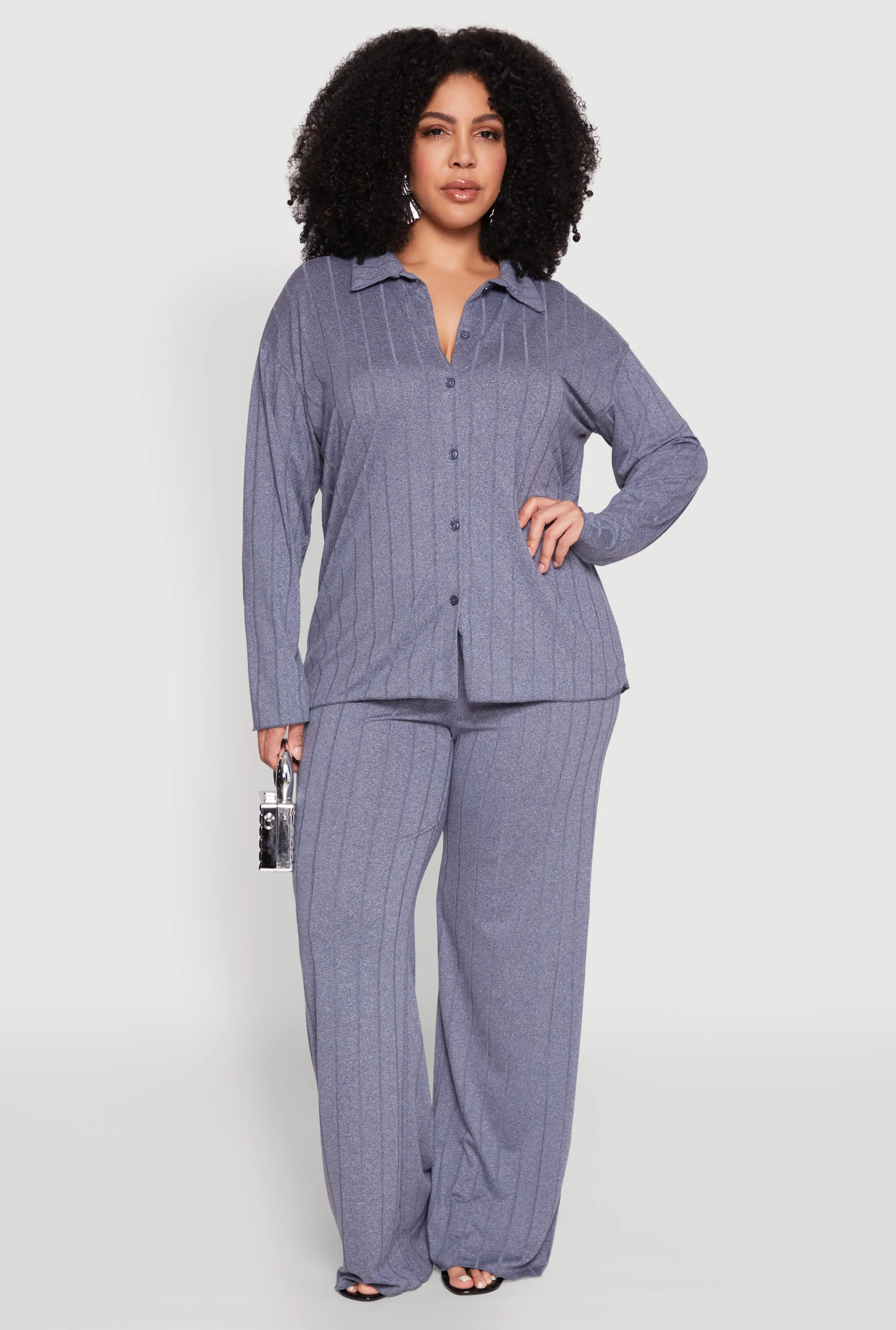 Plus Size Ribbed Knit Button Front Shirt sold by Rainbow product image thumbnail 2