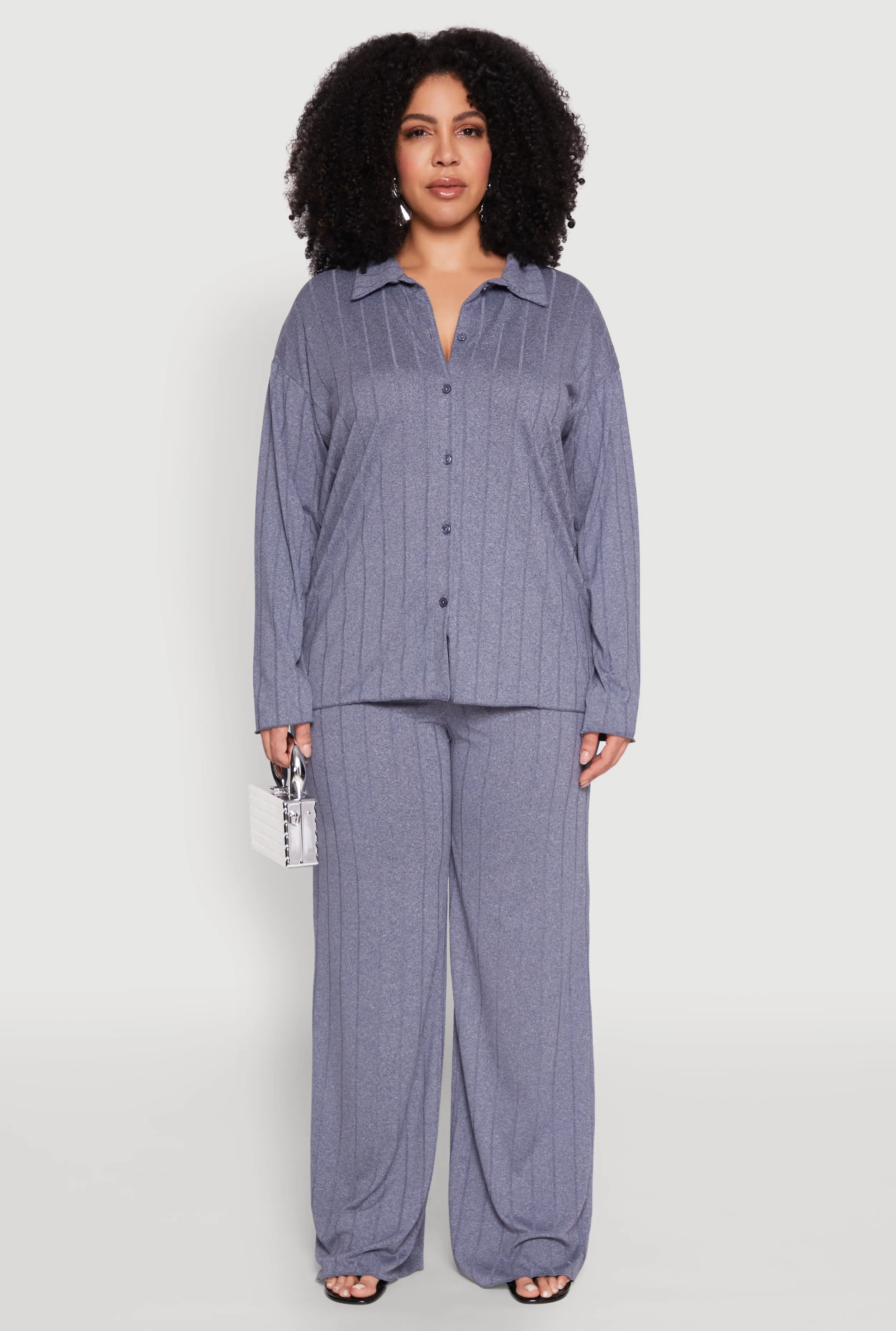 Plus Size Ribbed Knit Button Front Shirt sold by Rainbow product image thumbnail 3