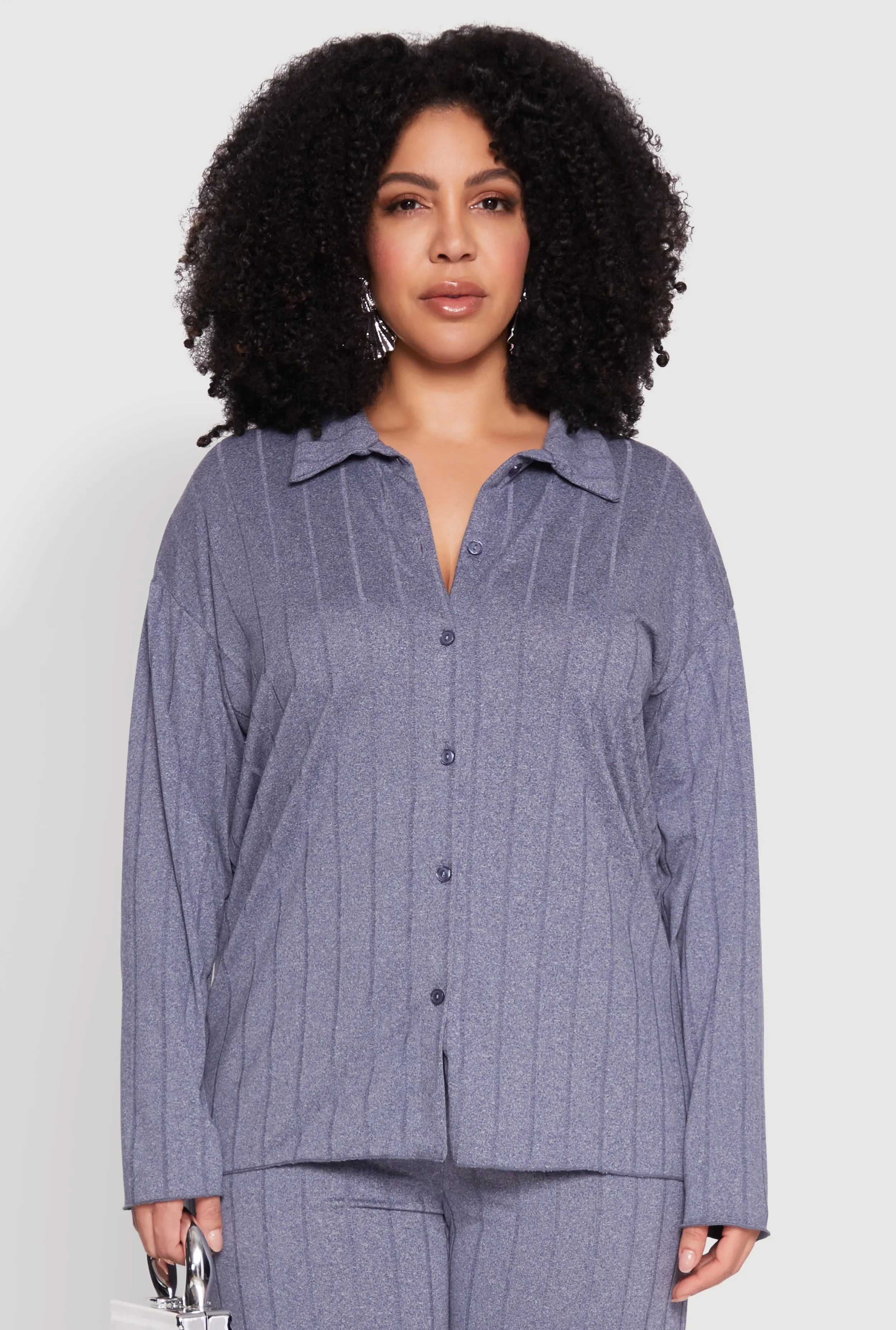 Plus Size Ribbed Knit Button Front Shirt sold by Rainbow