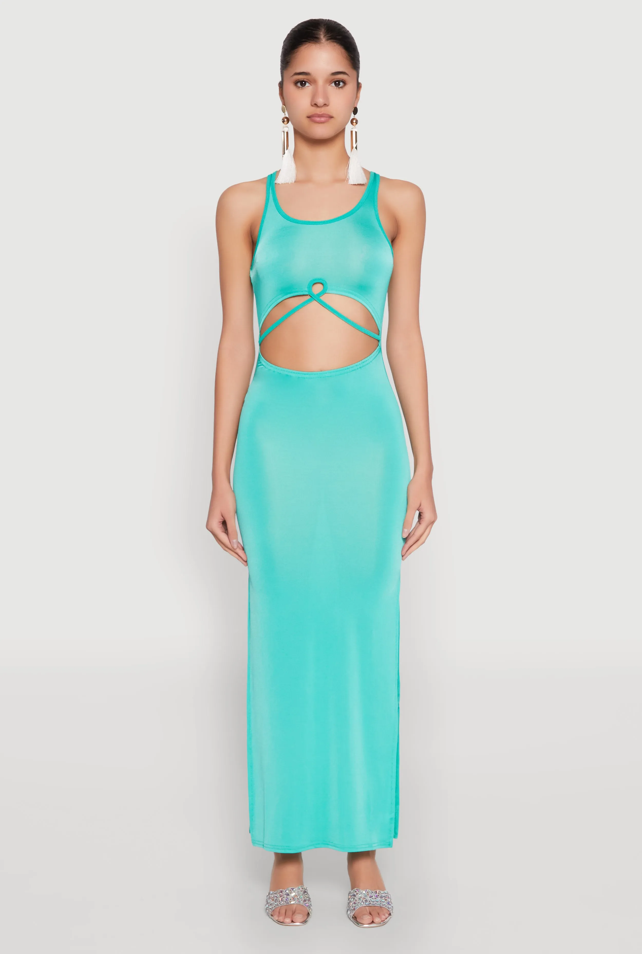 Cut Out Front Side Slit Maxi Dress sold by Rainbow